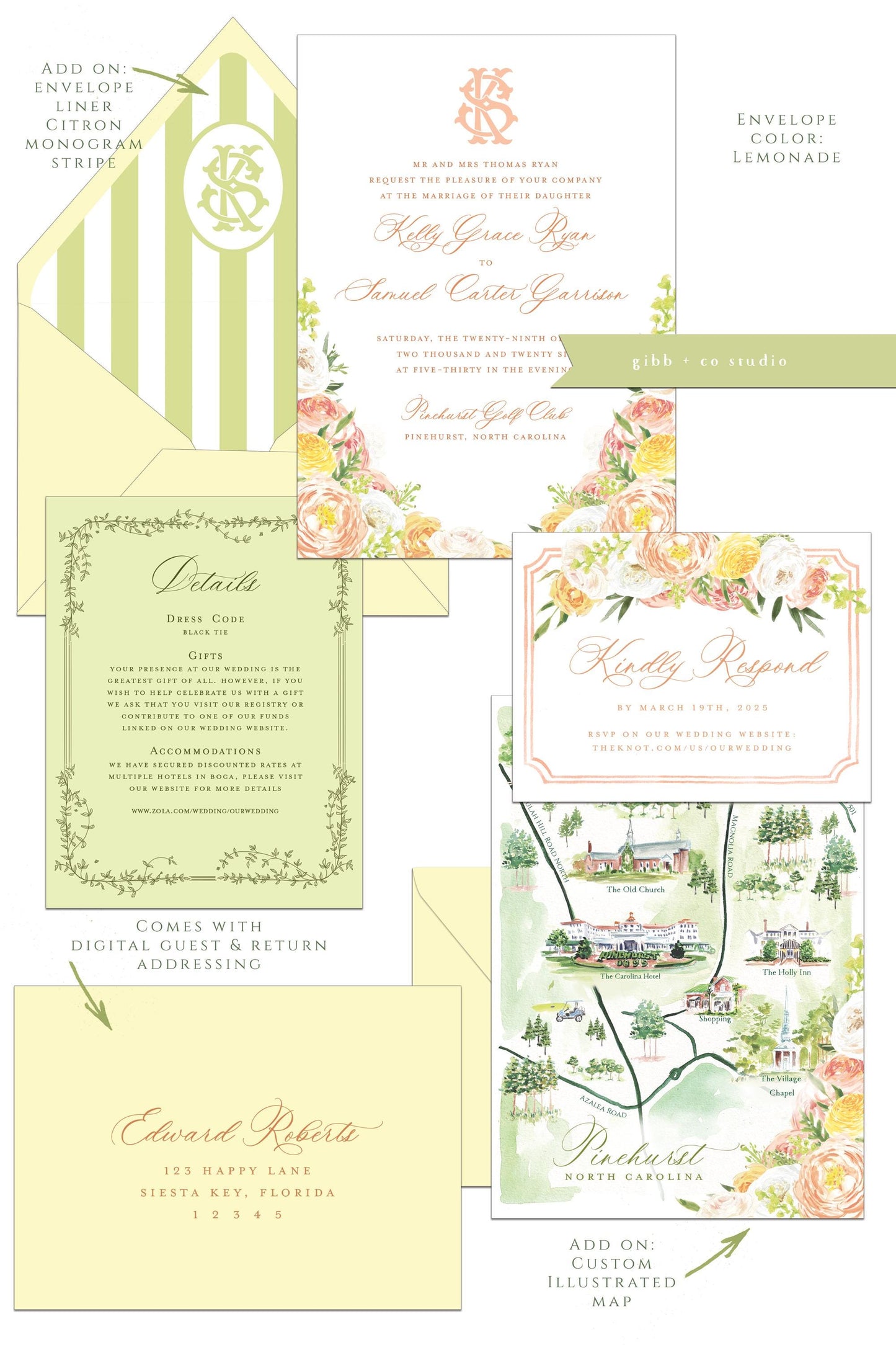 Floral wedding invitations, garden wedding, Julie Semi Custom wedding invites, rsvp, detail, peony, roses, watercolor floral invitation