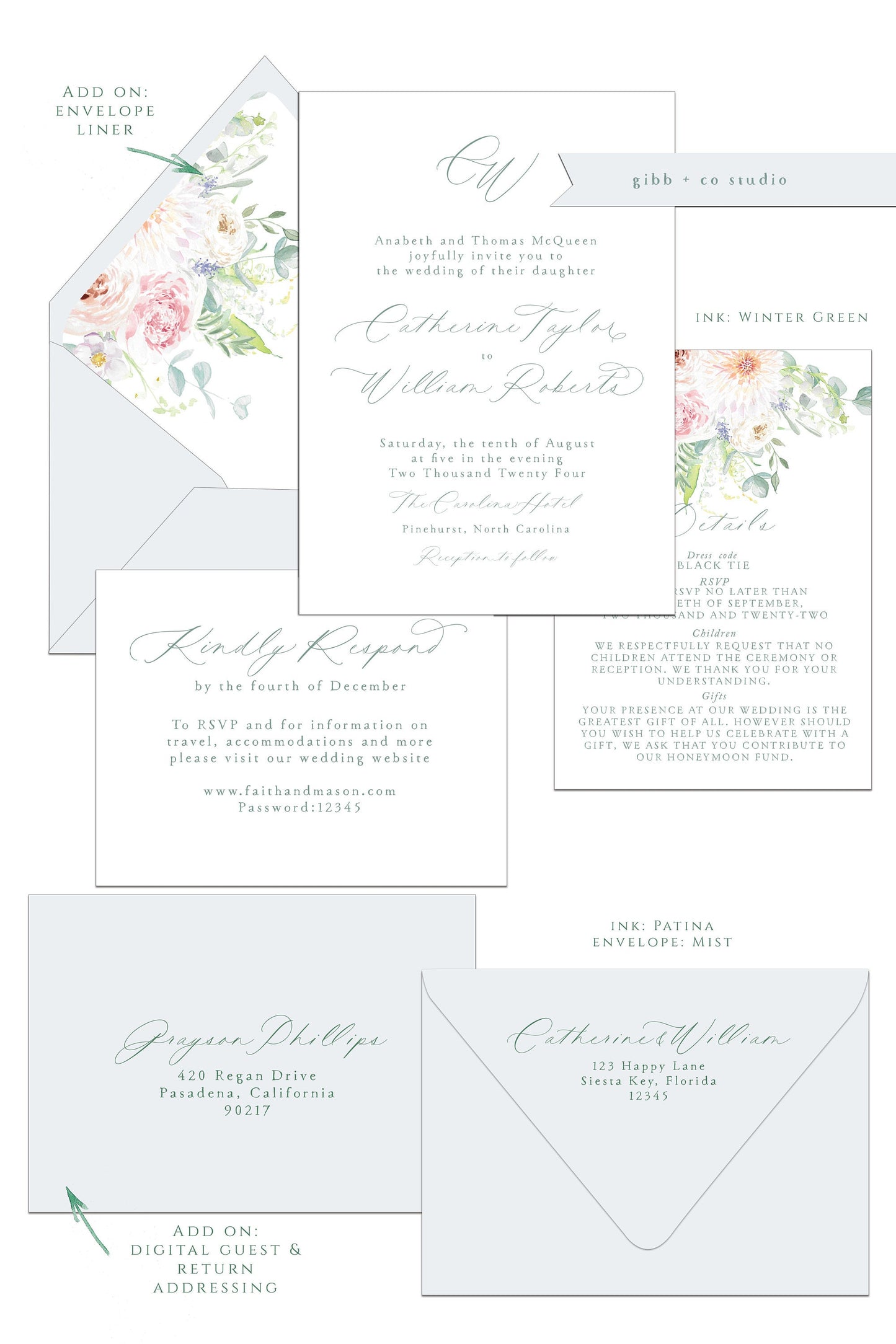Floral wedding invitations, Semi Custom printed wedding invitations, floral invite, hand painted wedding set, wedding invites, rsvp, details