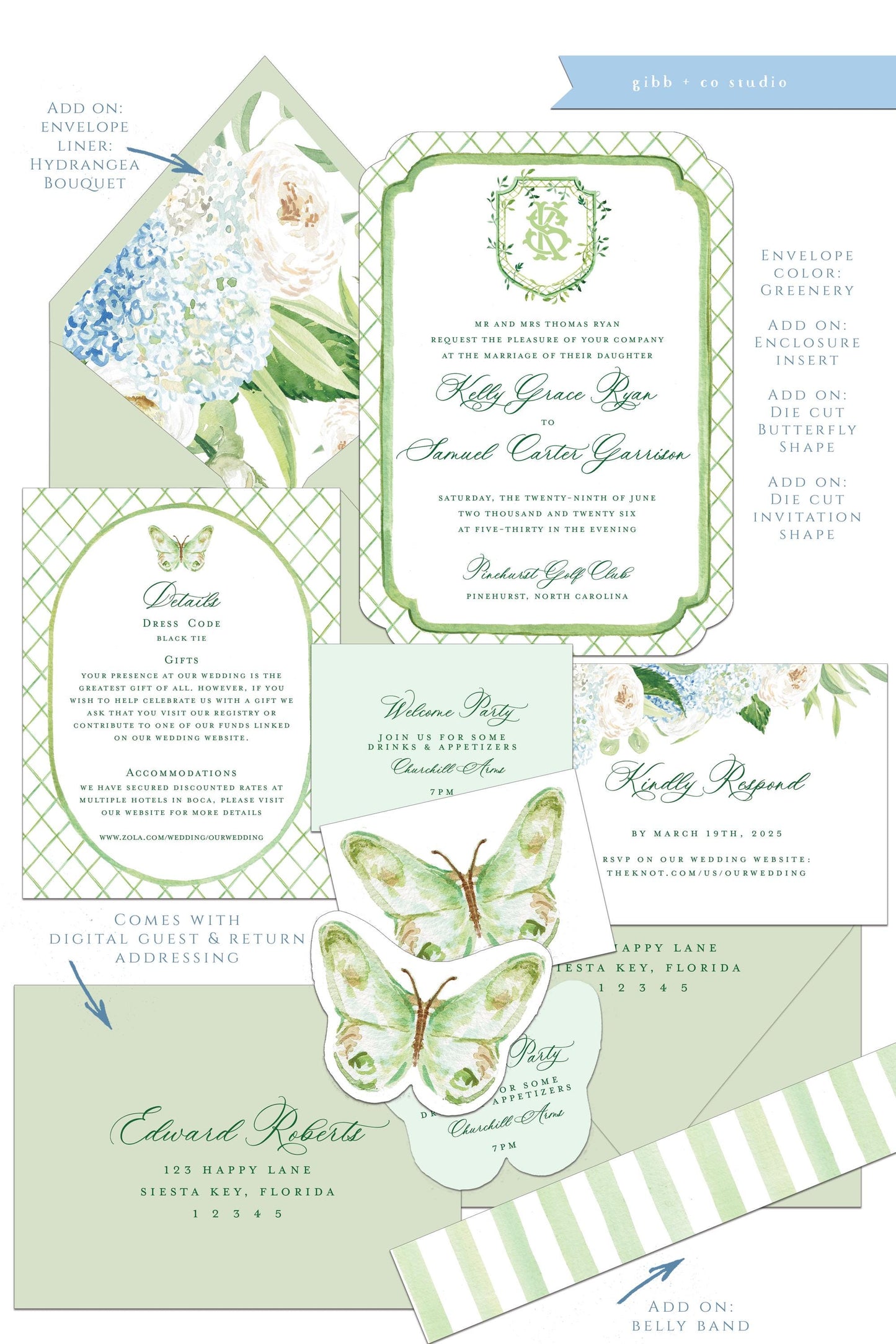 Lauren Coastal wedding invitation, blue hydrangea, beach wedding, coastal wedding, watercolor wedding, Semi Custom wedding set, Nantucket