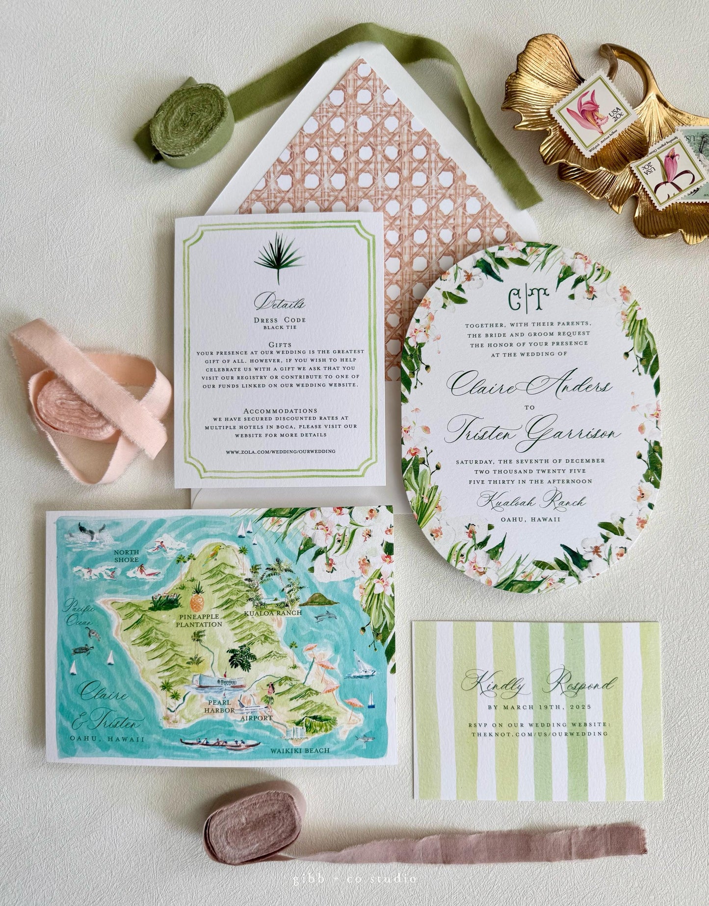 Tropical wedding invitations, beach wedding, Coastal wedding, White Orchid Tori Semi Custom wedding invites, rsvp, detail, watercolor