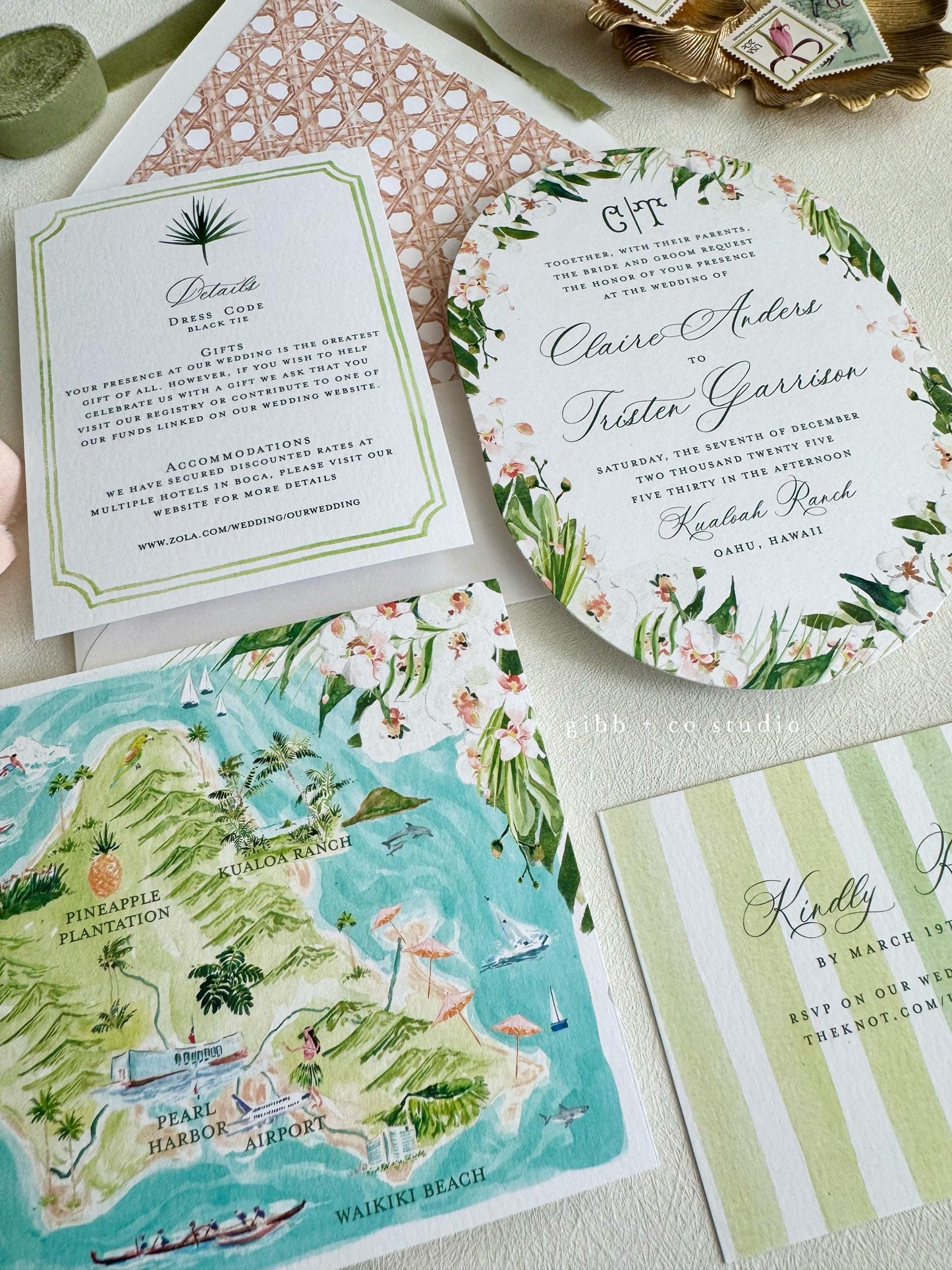 Tropical wedding invitations, beach wedding, Coastal wedding, White Orchid Tori Semi Custom wedding invites, rsvp, detail, watercolor