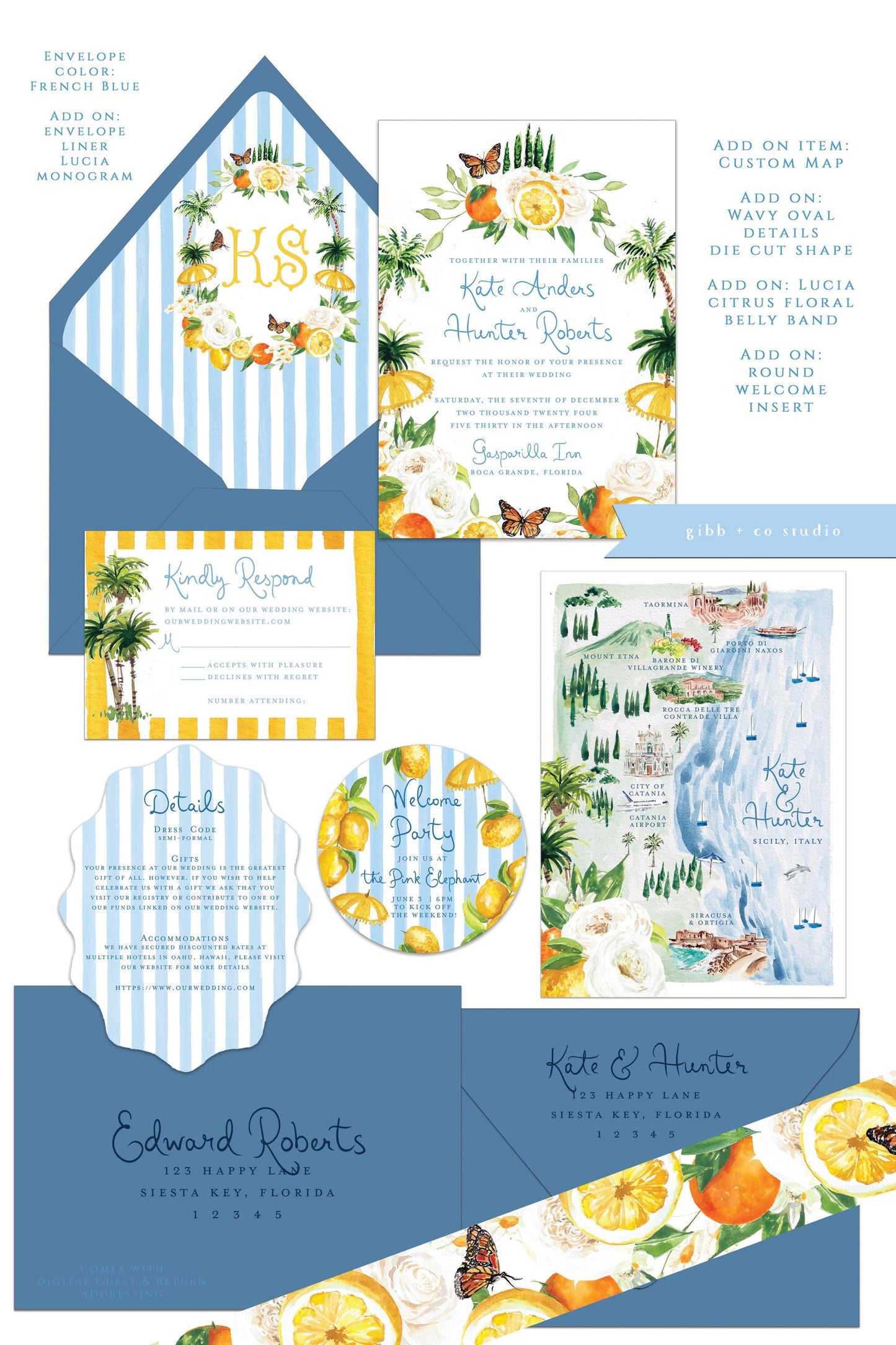 Lucia wedding invitation, blue, beach wedding, tropical wedding, coastal wedding, semi custom, destination wedding, watercolor invites, deposit only