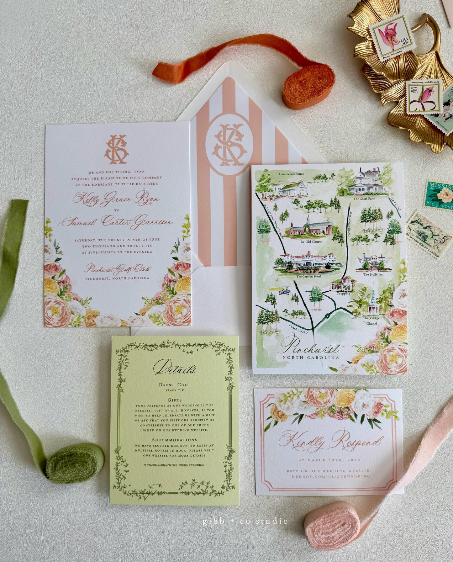 Floral wedding invitations, garden wedding, Julie Semi Custom wedding invites, rsvp, detail, peony, roses, watercolor floral invitation