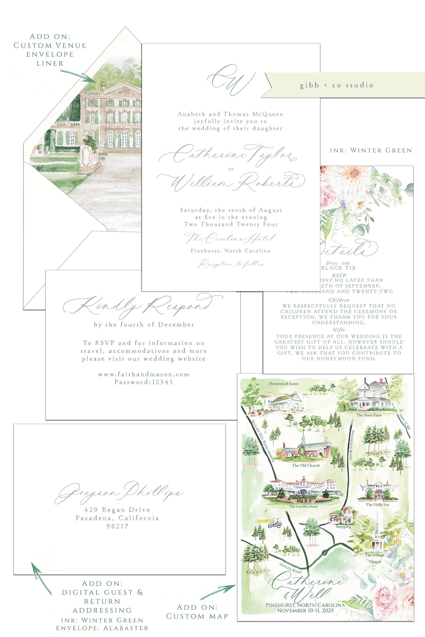 Floral wedding invitations, Semi Custom printed wedding invitations, floral invite, hand painted wedding set, wedding invites, rsvp, details