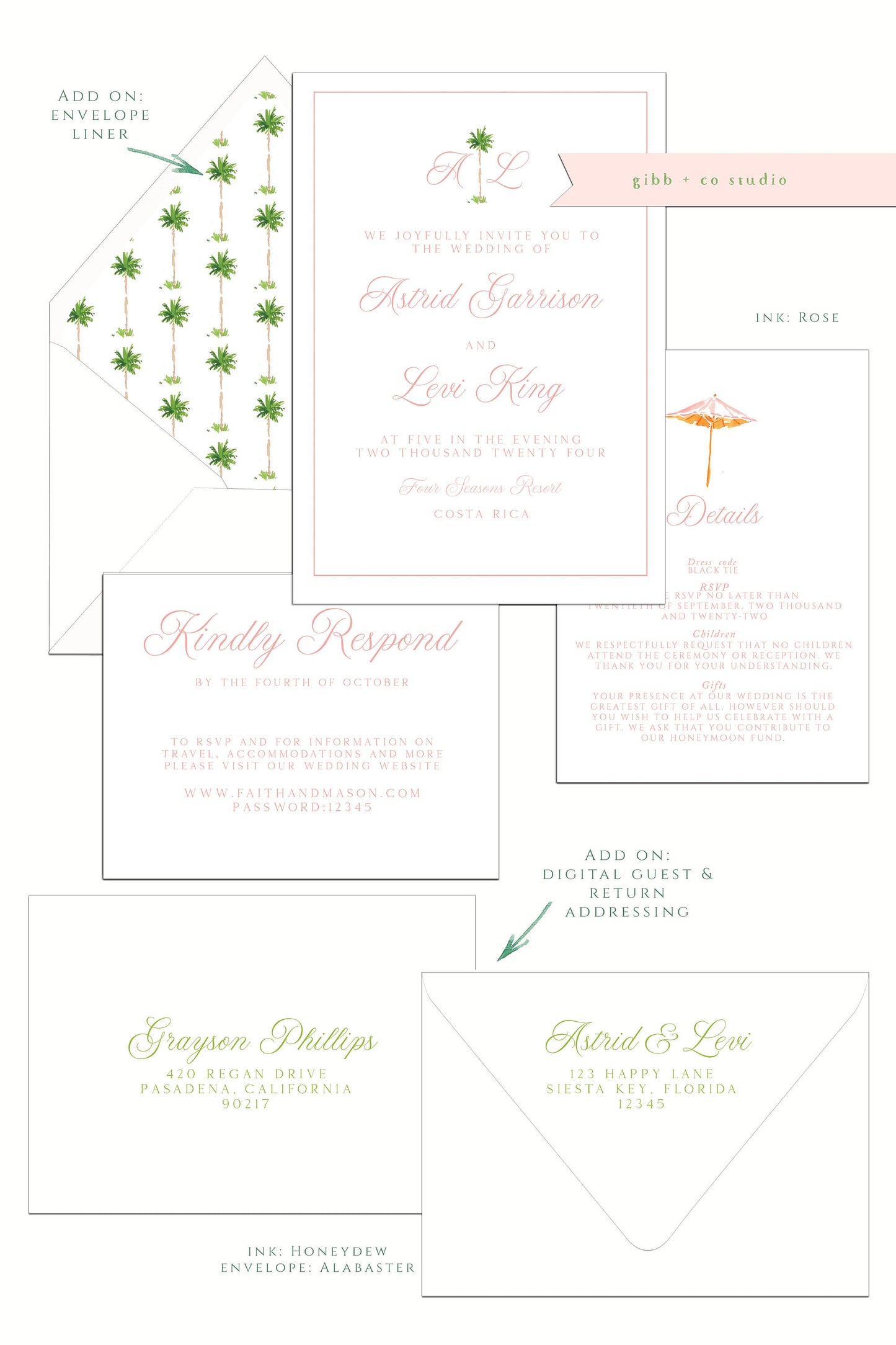 Tropical wedding invitations, Semi Custom printed wedding invitations, tropical, hand painted wedding set, wedding invites, rsvp, details