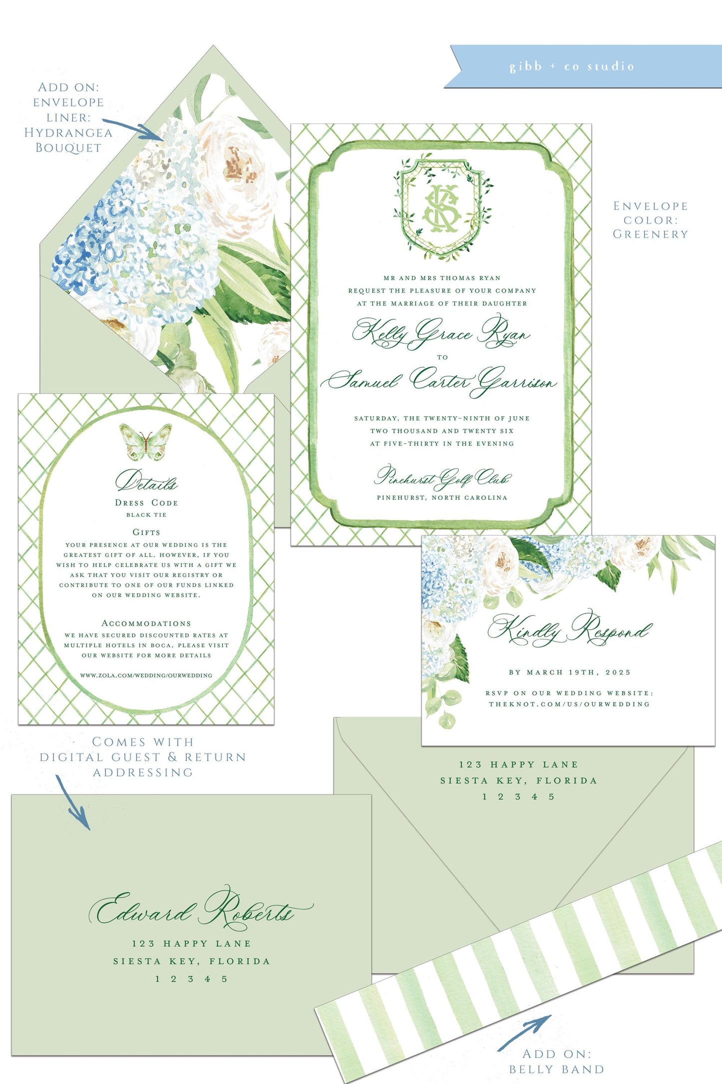 Lauren Coastal wedding invitation, blue hydrangea, beach wedding, coastal wedding, watercolor wedding, Semi Custom wedding set, Nantucket