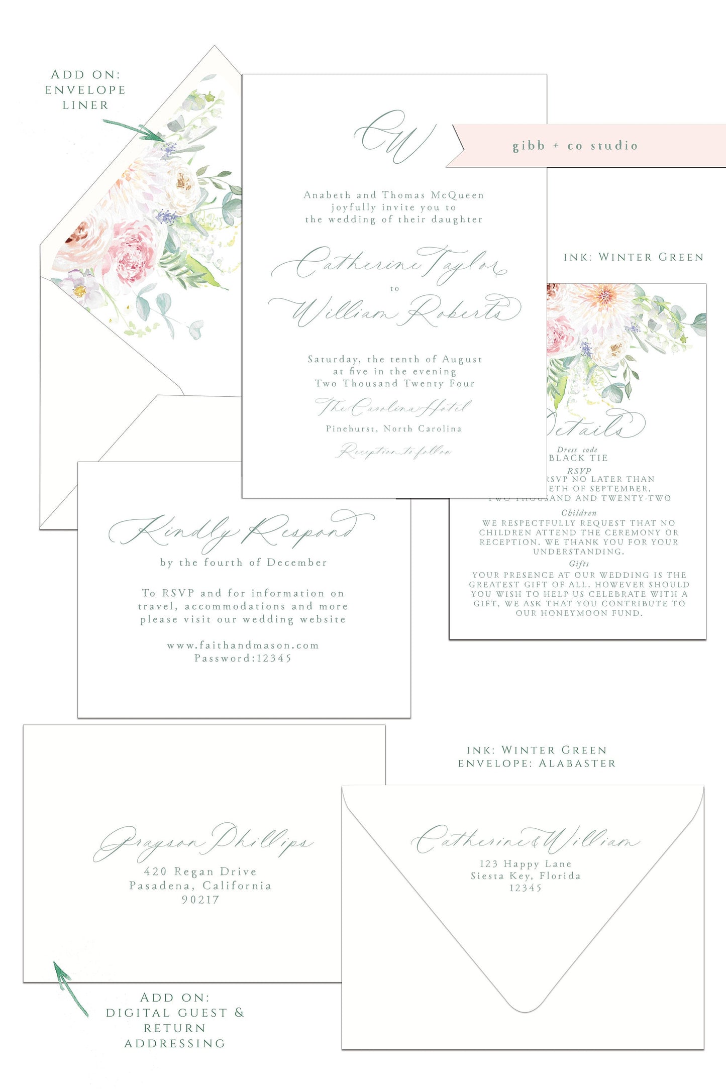 Floral wedding invitations, Semi Custom printed wedding invitations, floral invite, hand painted wedding set, wedding invites, rsvp, details