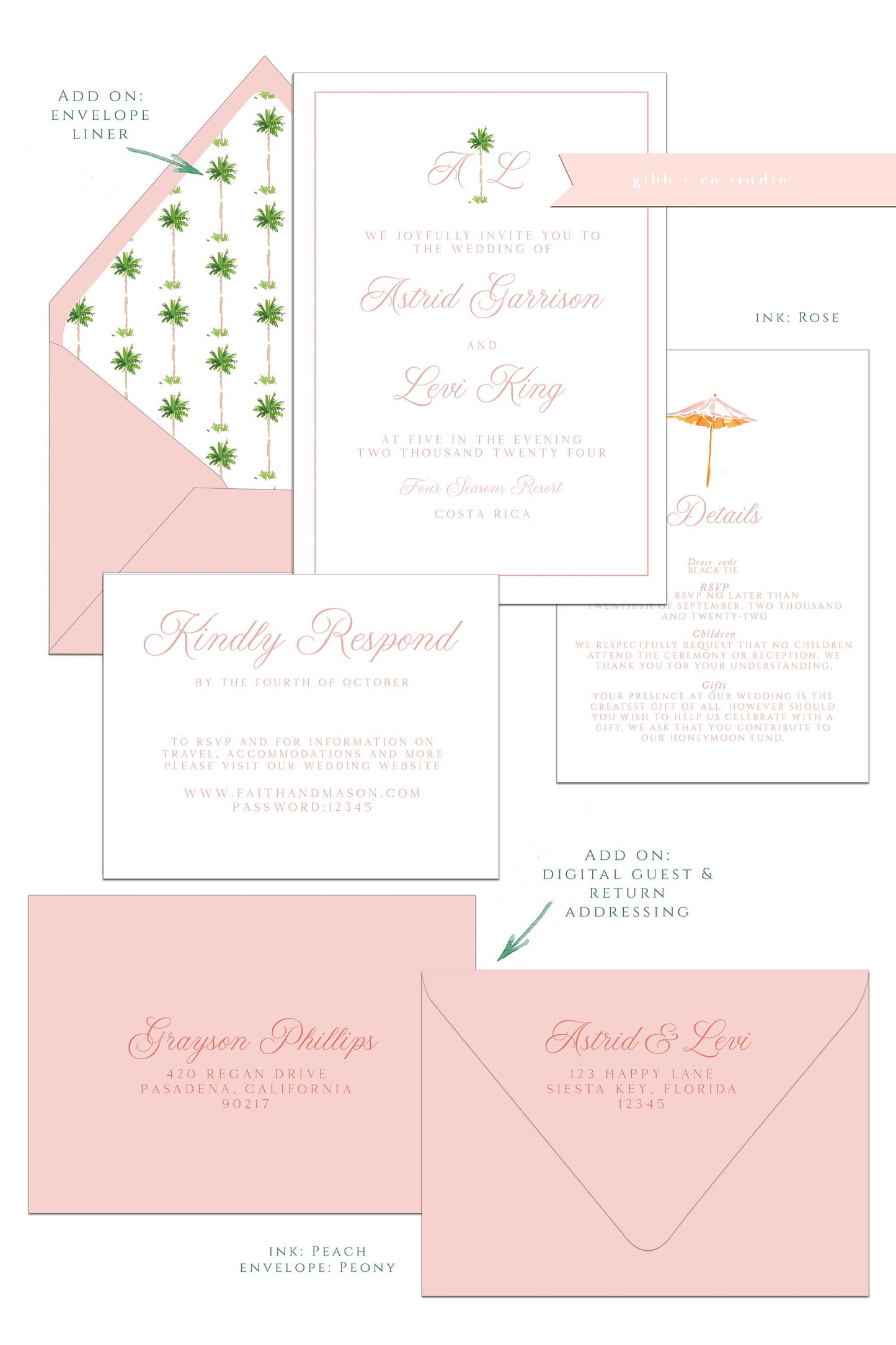 Tropical wedding invitations, Semi Custom printed wedding invitations, tropical, hand painted wedding set, wedding invites, rsvp, details