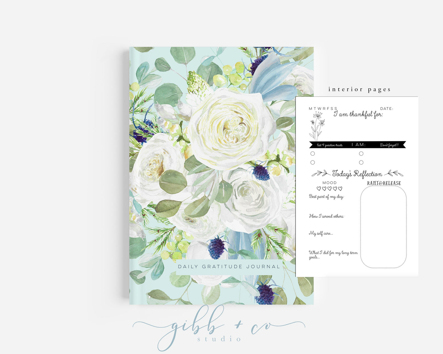 Gratitude journal, positivity notebook, library, journal, watercolor art, modern, watercolor, affirmation, journaling, notebook, florals