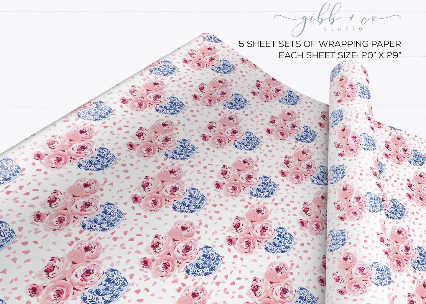 Pink Peony vases wrapping paper
