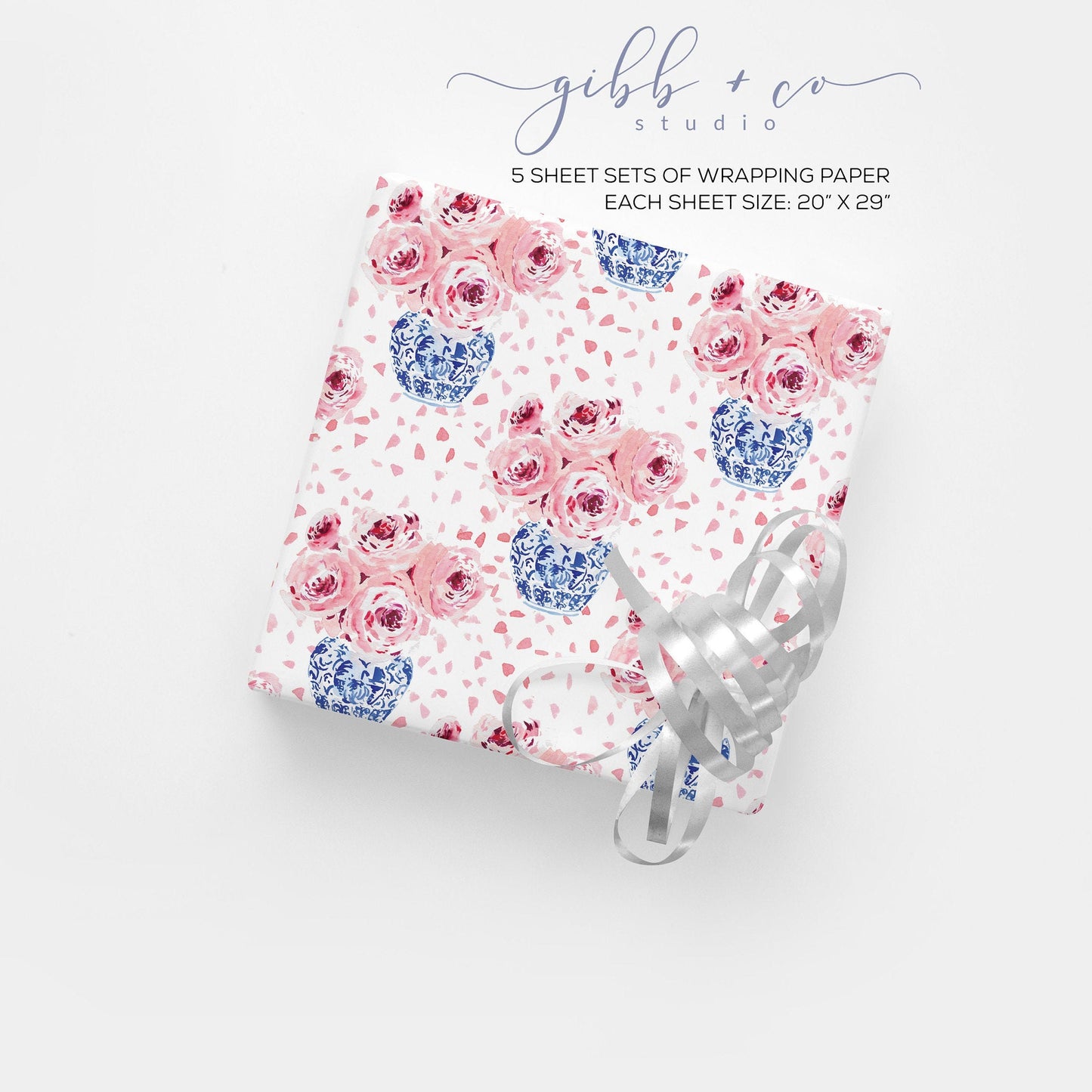 Pink Peony vases wrapping paper