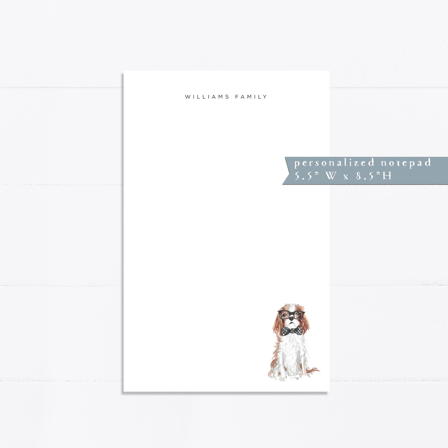 Personalized notepad, cavalier, spaniel, dog lover, bridal gift, custom, monogram, notepad, things to do list, 5.5x8.5, gift for her
