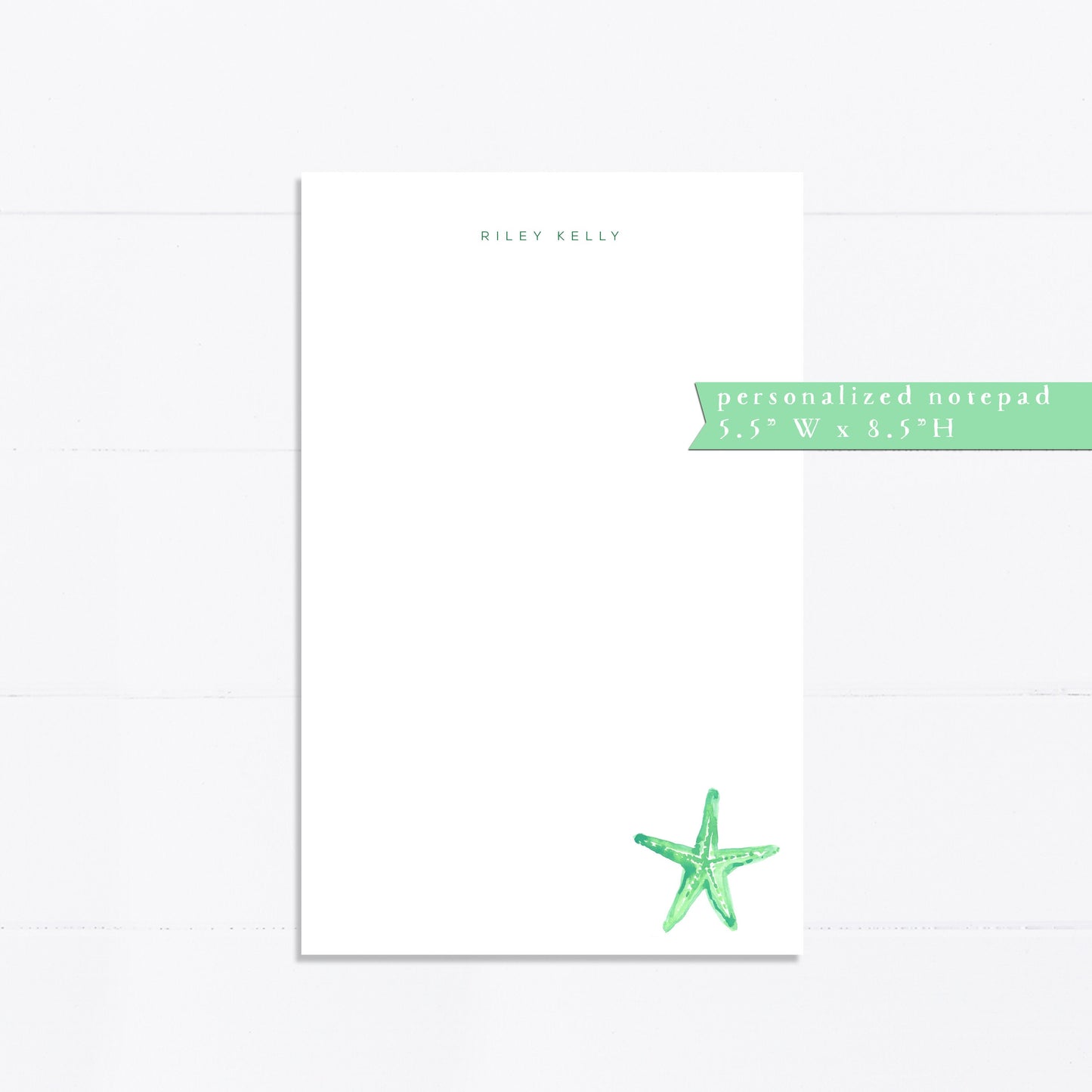 Personalized notepad, Starfish, beach lover, preppy monogram, bridal gift, under the sea, notepad, things to do list, 5.5x8.5, gift for her