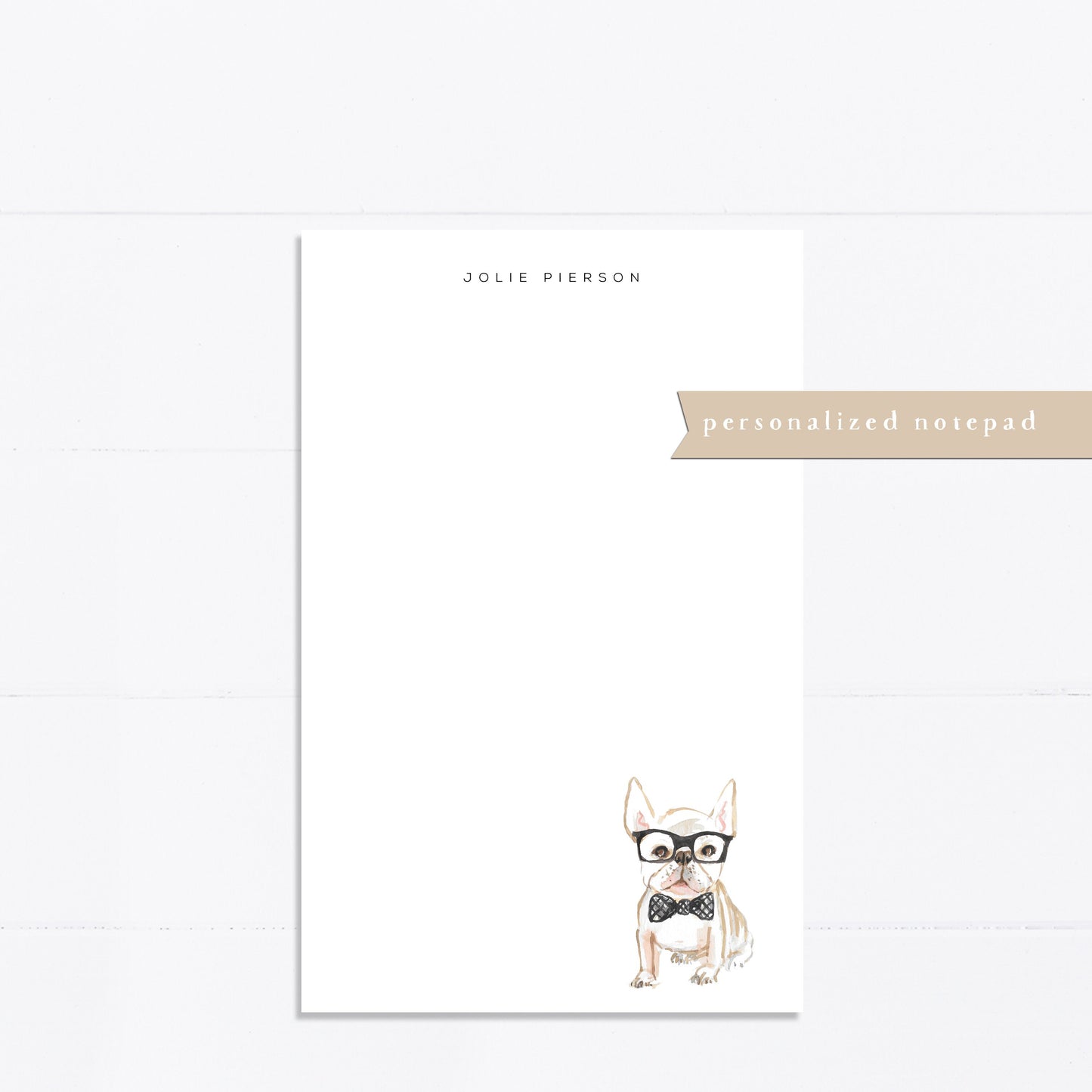 Personalized notepad, Frenchie, French Bulldog, dog lover, bridal gift, custom, monogram, notepad, things to do list, 5.5x8.5, gift for her