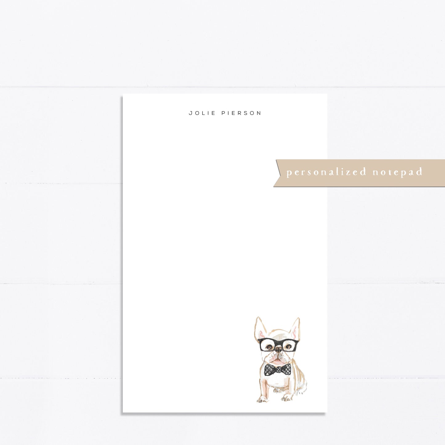 Personalized notepad, Frenchie, French Bulldog, dog lover, bridal gift, gray, monogram, notepad, things to do list, 5.5x8.5, gift for her