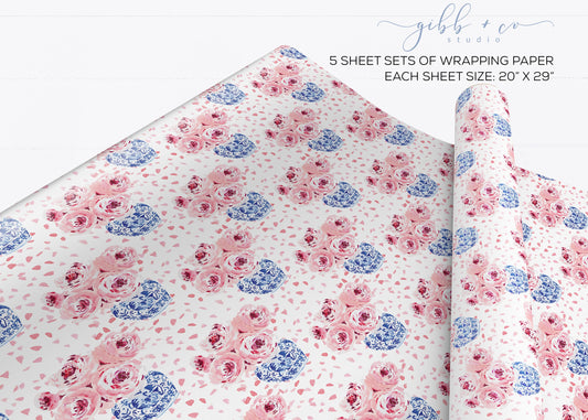 Pink Peony vases wrapping paper
