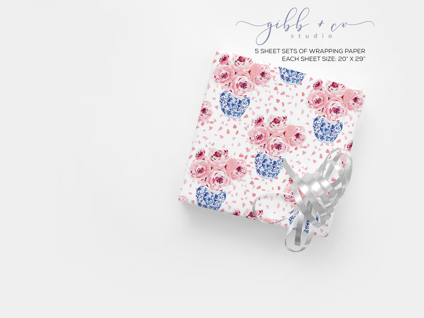 Pink Peony vases wrapping paper