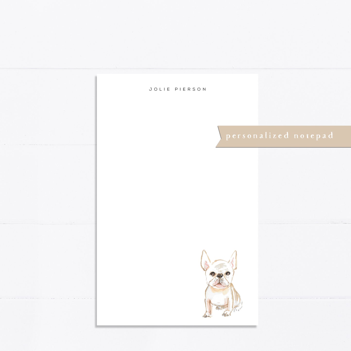 Personalized notepad, Frenchie, French Bulldog, dog lover, bridal gift, gray, monogram, notepad, things to do list, 5.5x8.5, gift for her