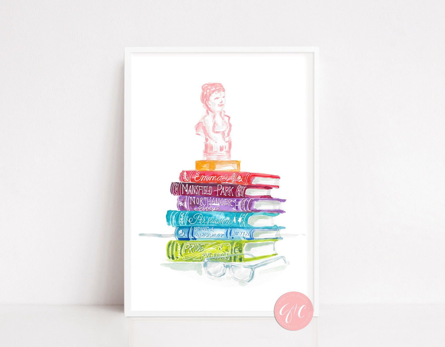 Jane Austen Rainbow Books, book art print