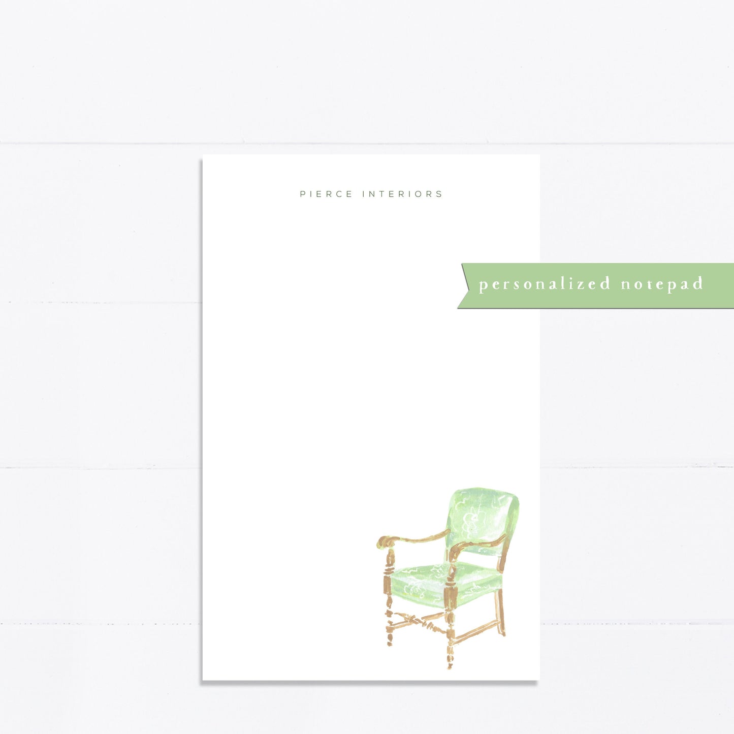 Personalized notepad, green, chair, interior designer, decor, things to do, things to do list, 5.5x8.5, gift for, her, feminine, list maker