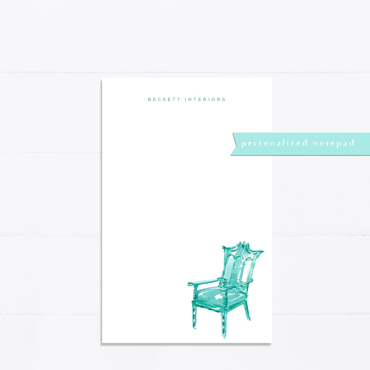 Personalized notepad, teal, chair, interior designer, decor, things to do, things to do list, 5.5x8.5, gift for, her, feminine, list maker