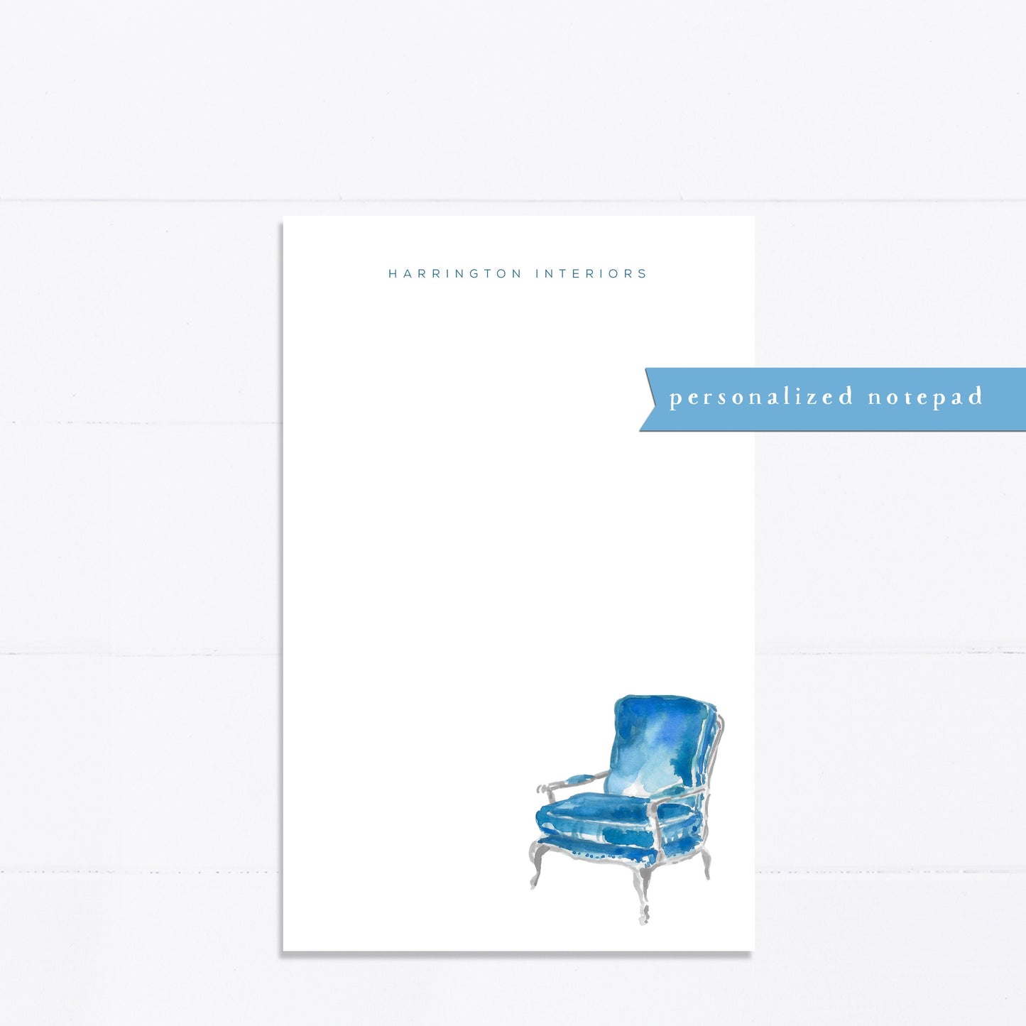 Personalized notepad, blue, chair, interior designer, decor, things to do, things to do list, 5.5x8.5, gift for, her, feminine, list maker