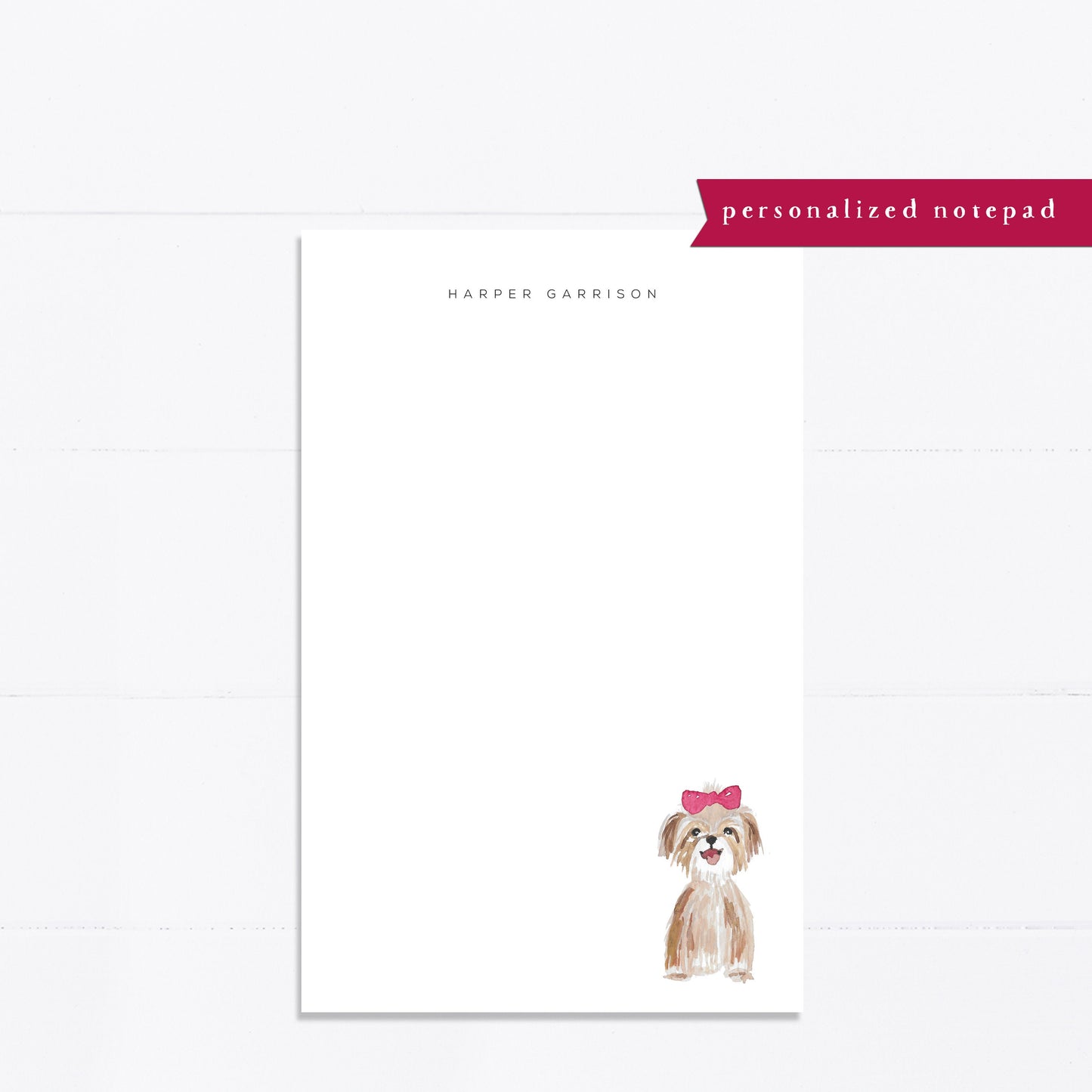Personalized notepad, Shitzu, Shih Tsu, dog lover, bridal gift, notepad, things to do list, 5.5x8.5, gift for her, best friend, hair bow