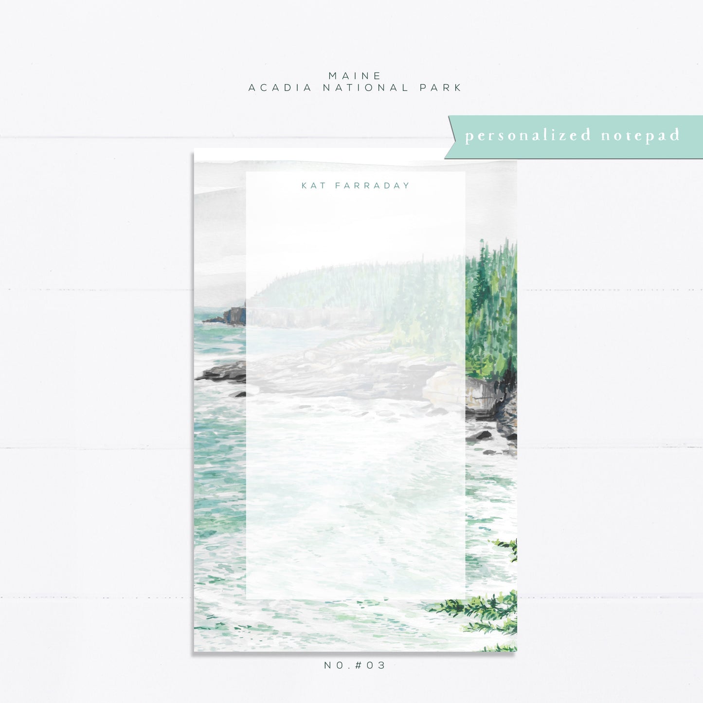 Personalized notepad, Maine, Acadia National park, Ocean Trail, bridal gift, custom, monogram, notepad, things to do list, gift for her