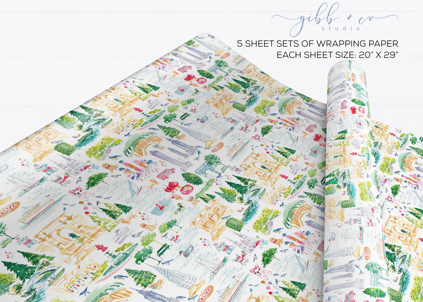 New York city collage wrapping paper