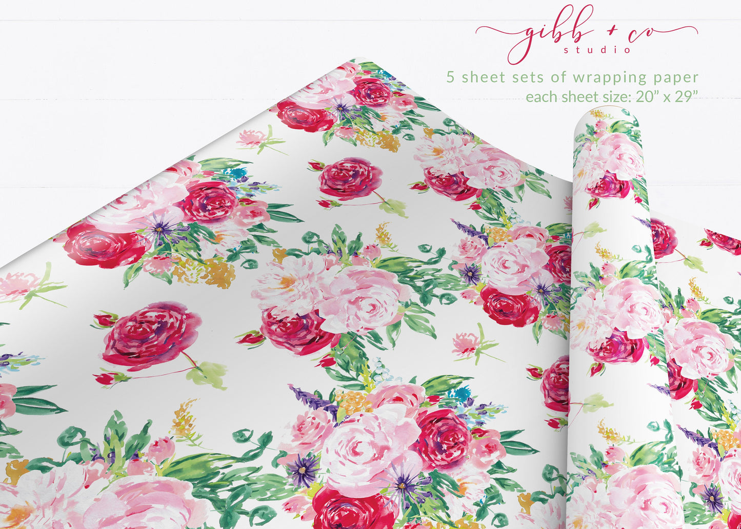 Floral wrapping paper white background