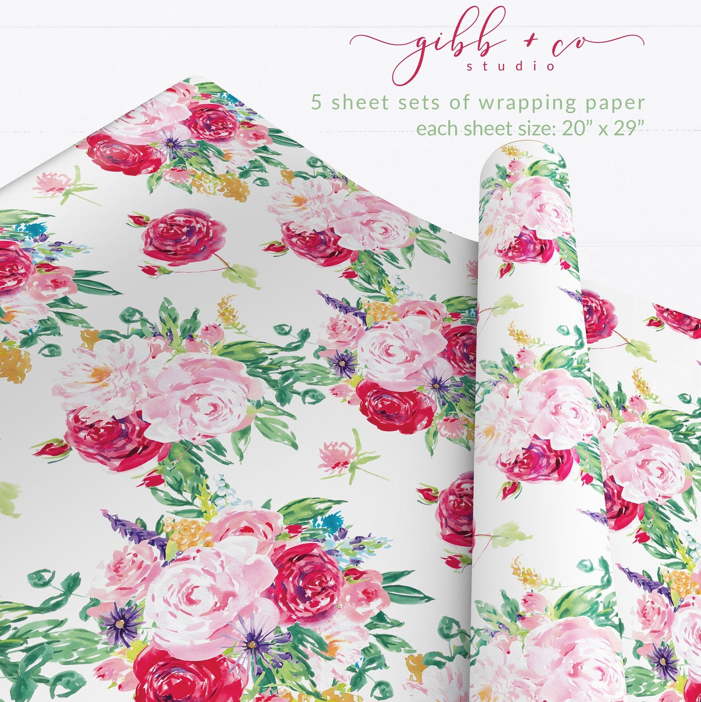 Floral wrapping paper white background