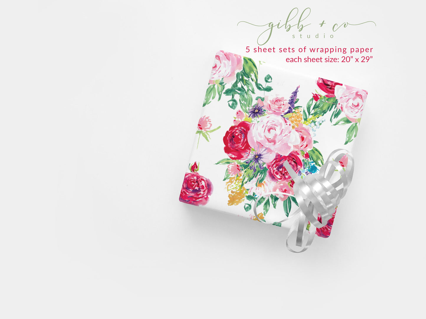 Floral wrapping paper white background