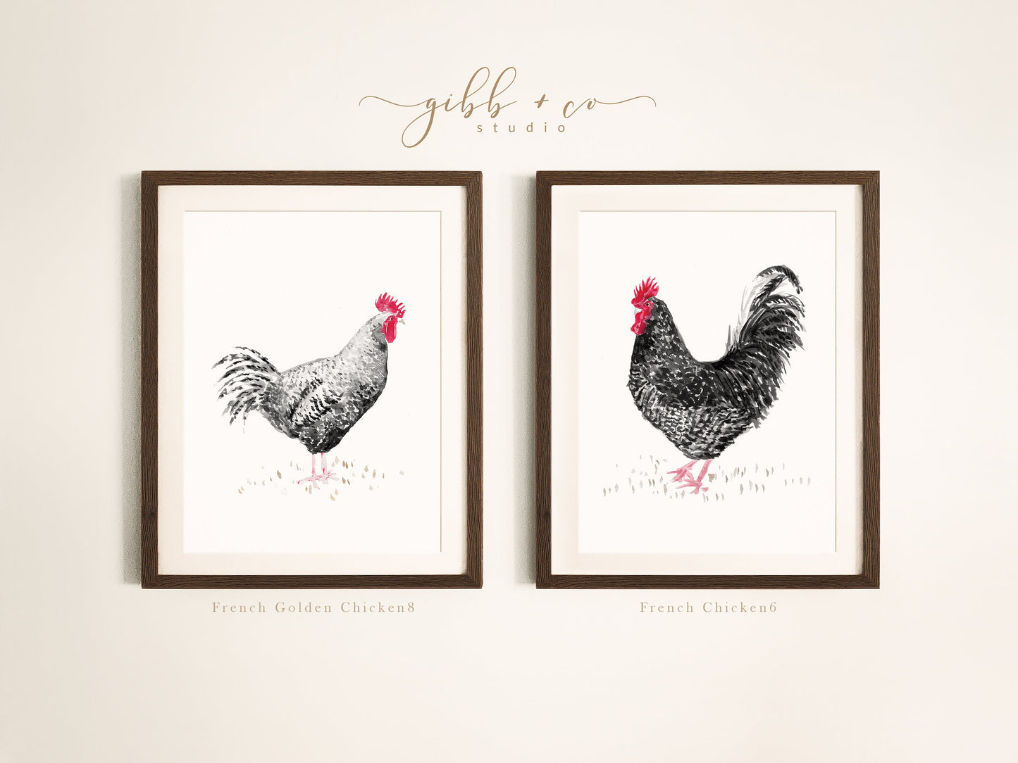 Chicken art, French, French hens, French Provincial, farmhouse art print, modern rustic, art print, watercolor art print, printed art, black chickens