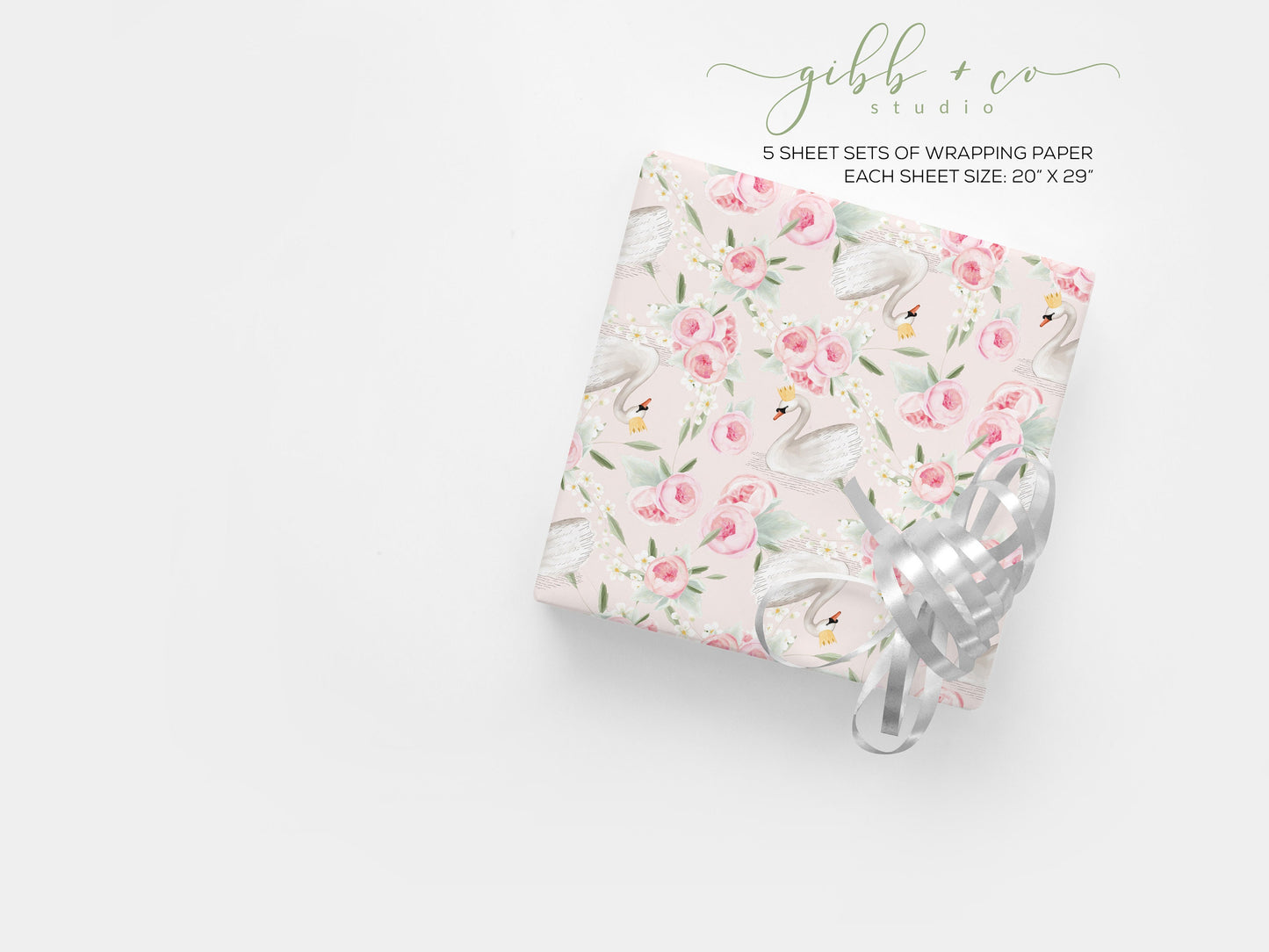 Swan Princess Floral wrapping paper