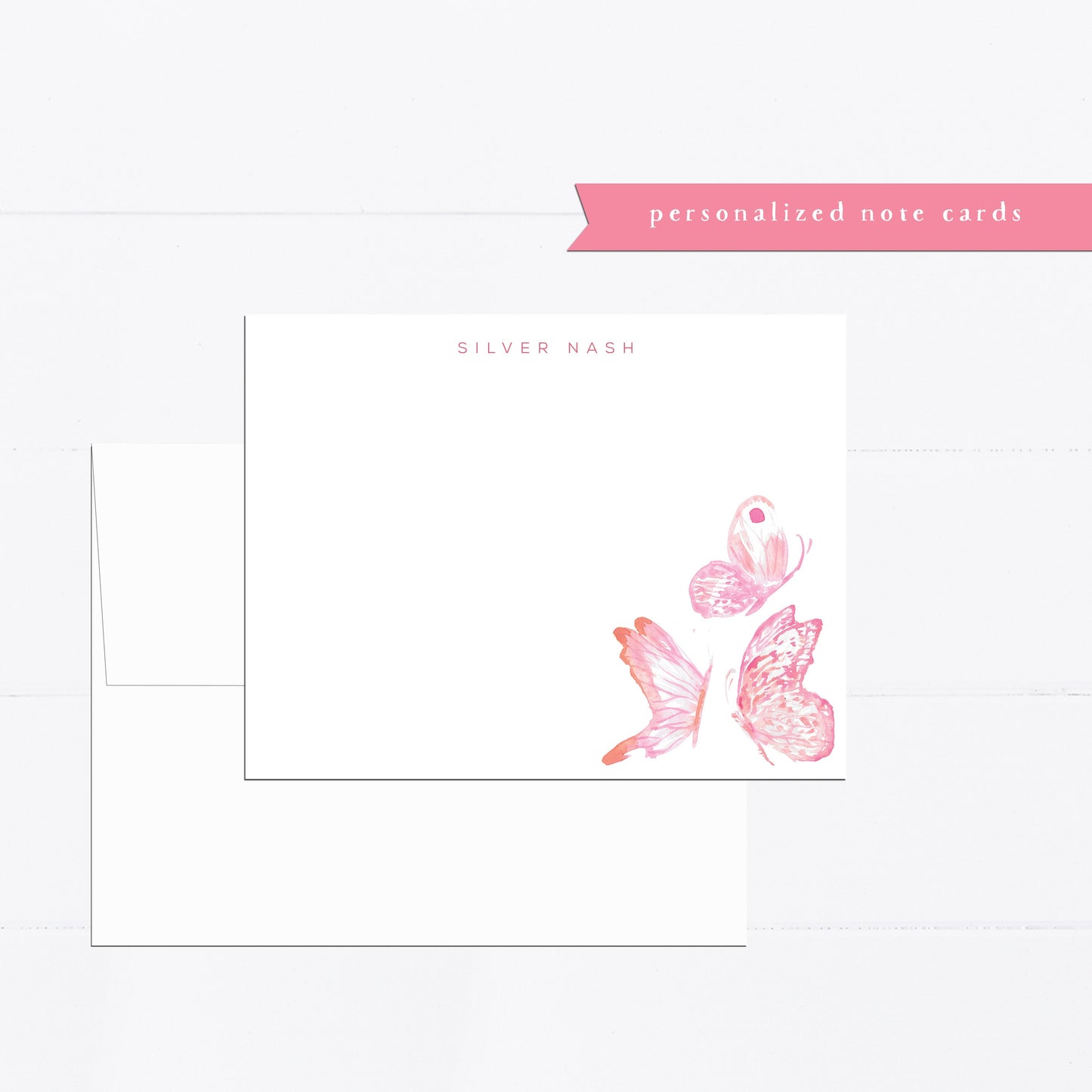 Personalized stationery, pink, purple, peach, butterfly, butterflies, kids stationery, girly, watercolor, printed art, gift for, feminine