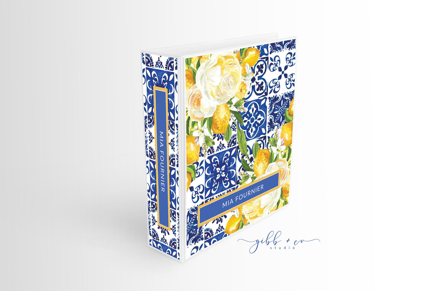Custom Lemon Binder, floral pattern, personalized binder, recipes, wedding planner, small business binder, blue, yellow, girly, feminine
