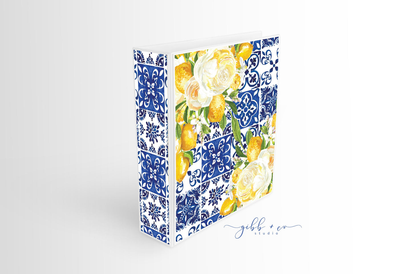 Custom Lemon Binder, floral pattern, personalized binder, recipes, wedding planner, small business binder, blue, yellow, girly, feminine