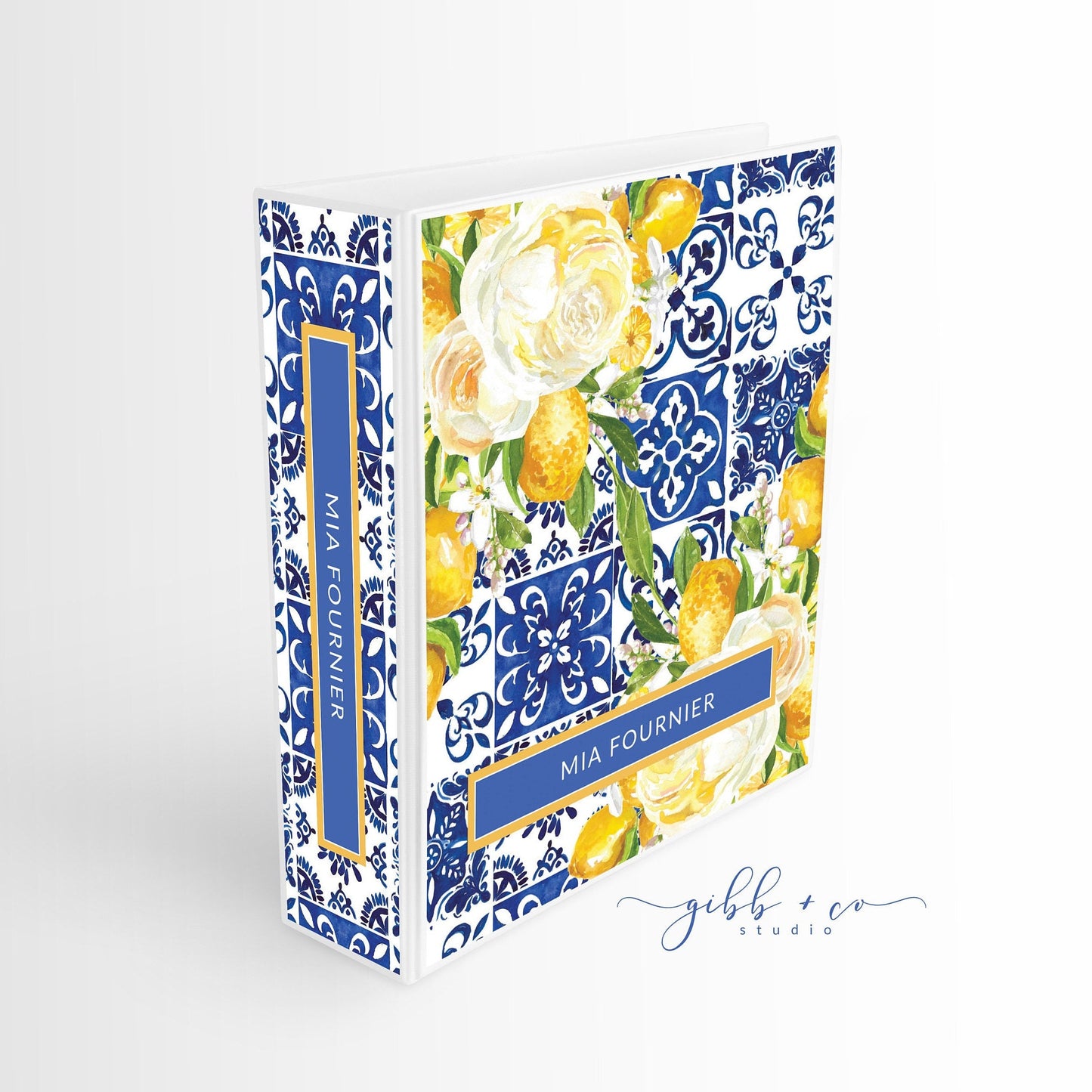 Custom Lemon Binder, floral pattern, personalized binder, recipes, wedding planner, small business binder, blue, yellow, girly, feminine