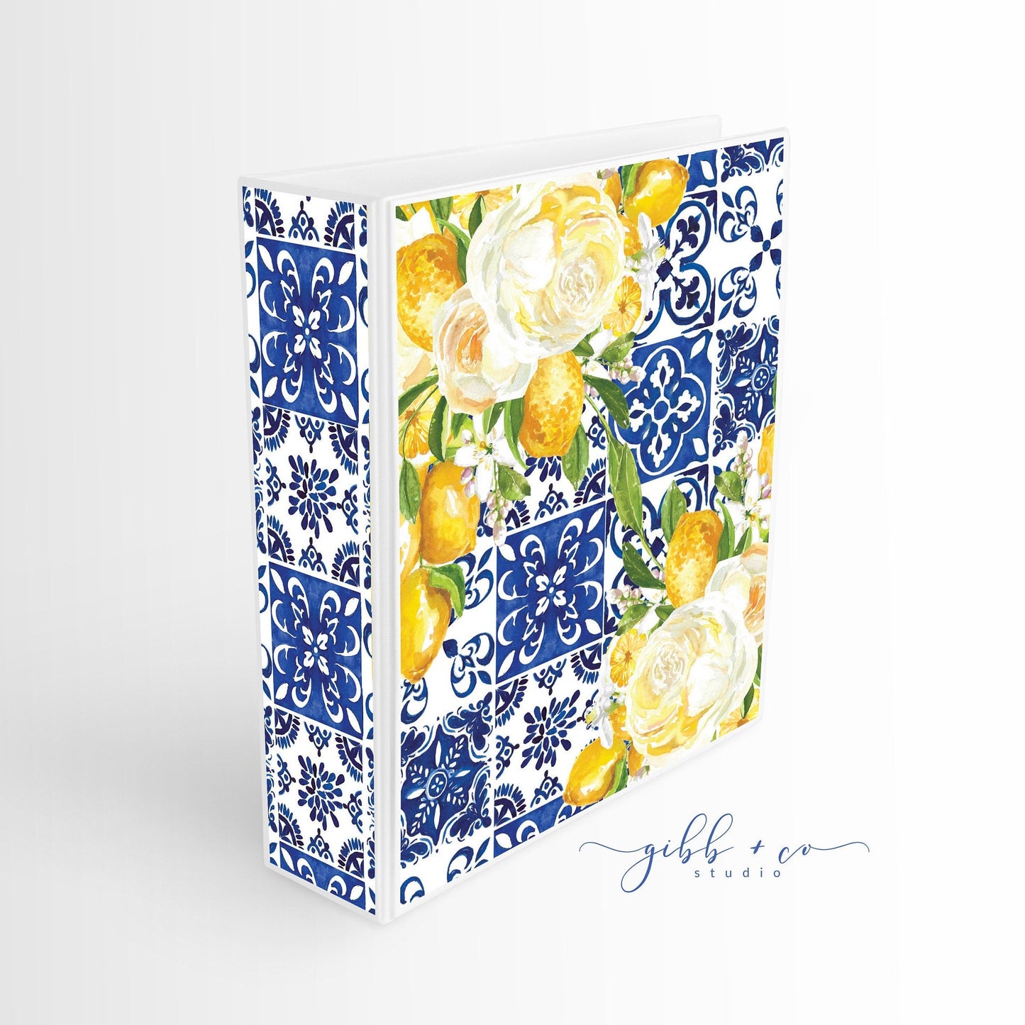 Custom Lemon Binder, floral pattern, personalized binder, recipes, wedding planner, small business binder, blue, yellow, girly, feminine