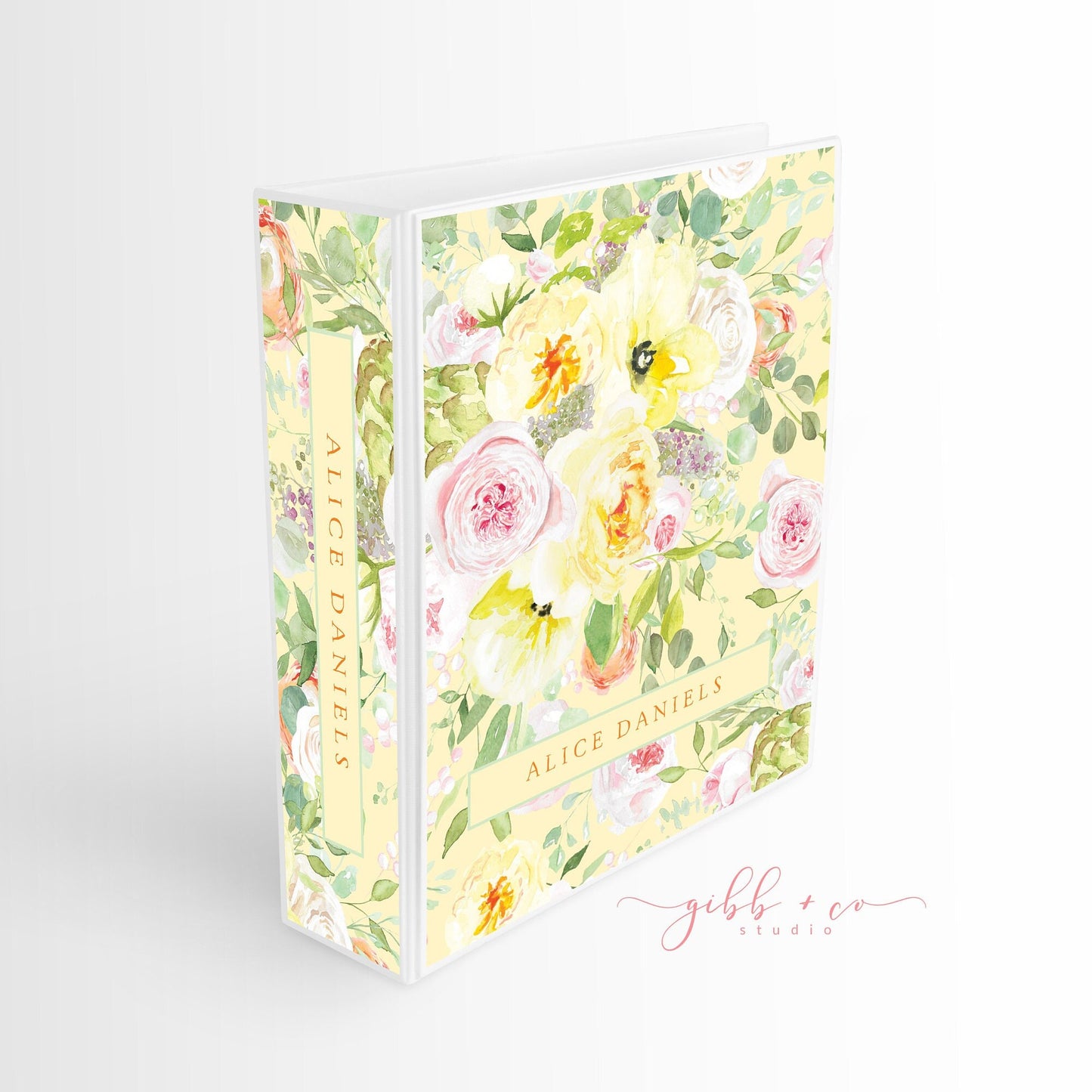 Floral Personalized binder, yellow, roses, monogram, personalized, business, personal, school, wedding planner, feminine, gift for bride