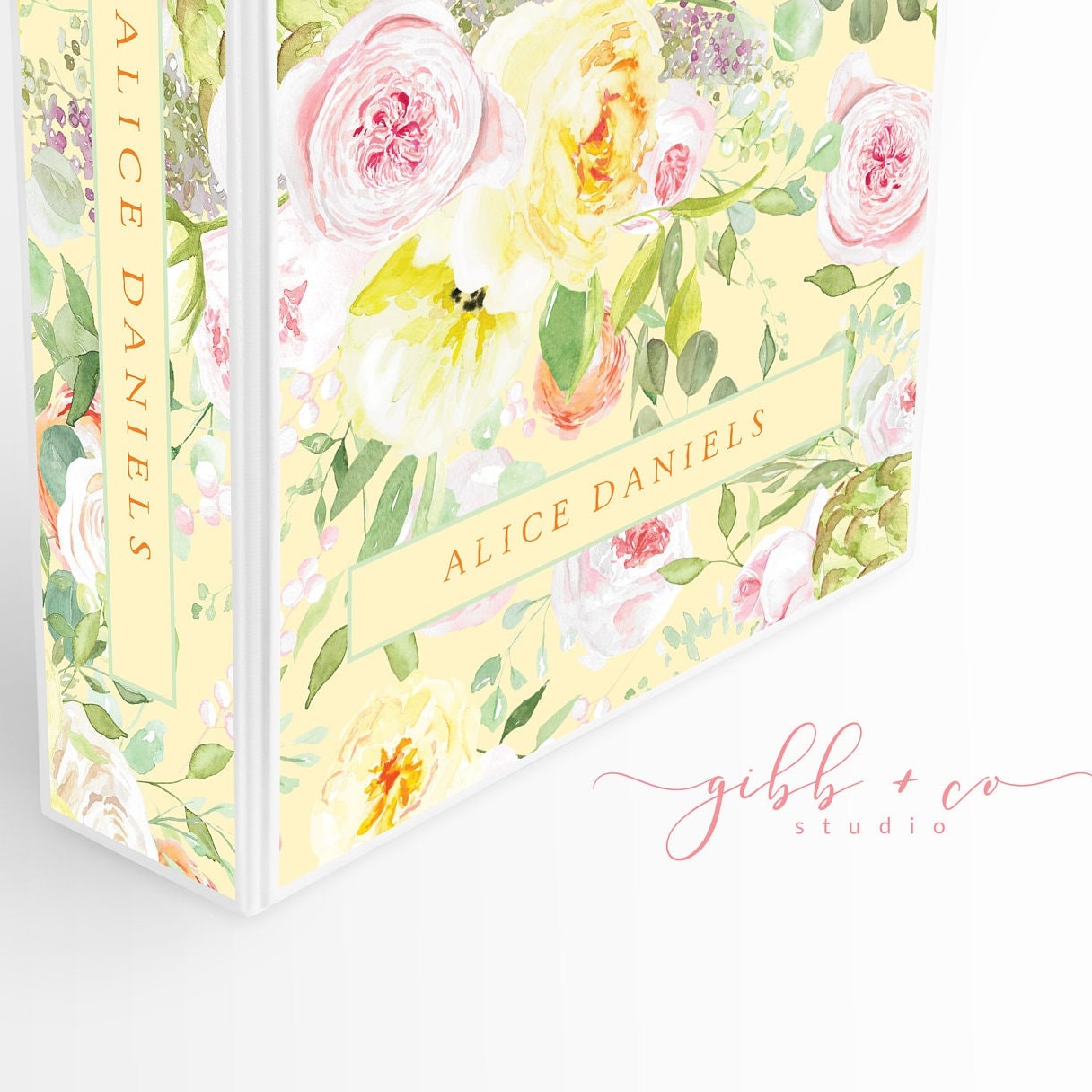 Floral Personalized binder, yellow, roses, monogram, personalized, business, personal, school, wedding planner, feminine, gift for bride