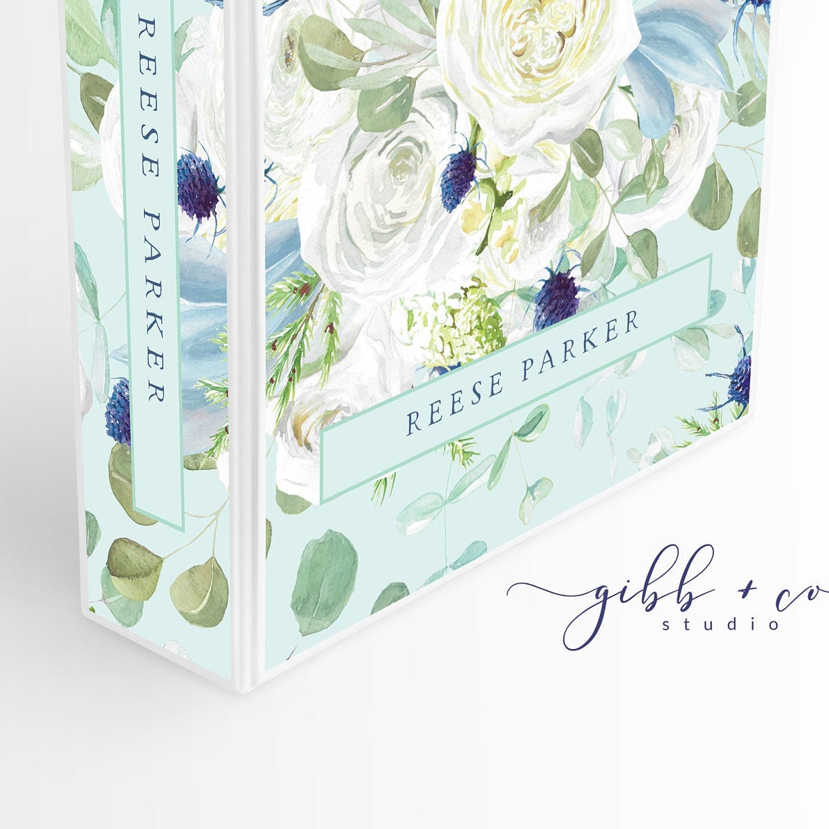 Floral Personalized binder, roses, blue, monogram, personalized, business, personal, school, wedding planner, feminine, gift for bride