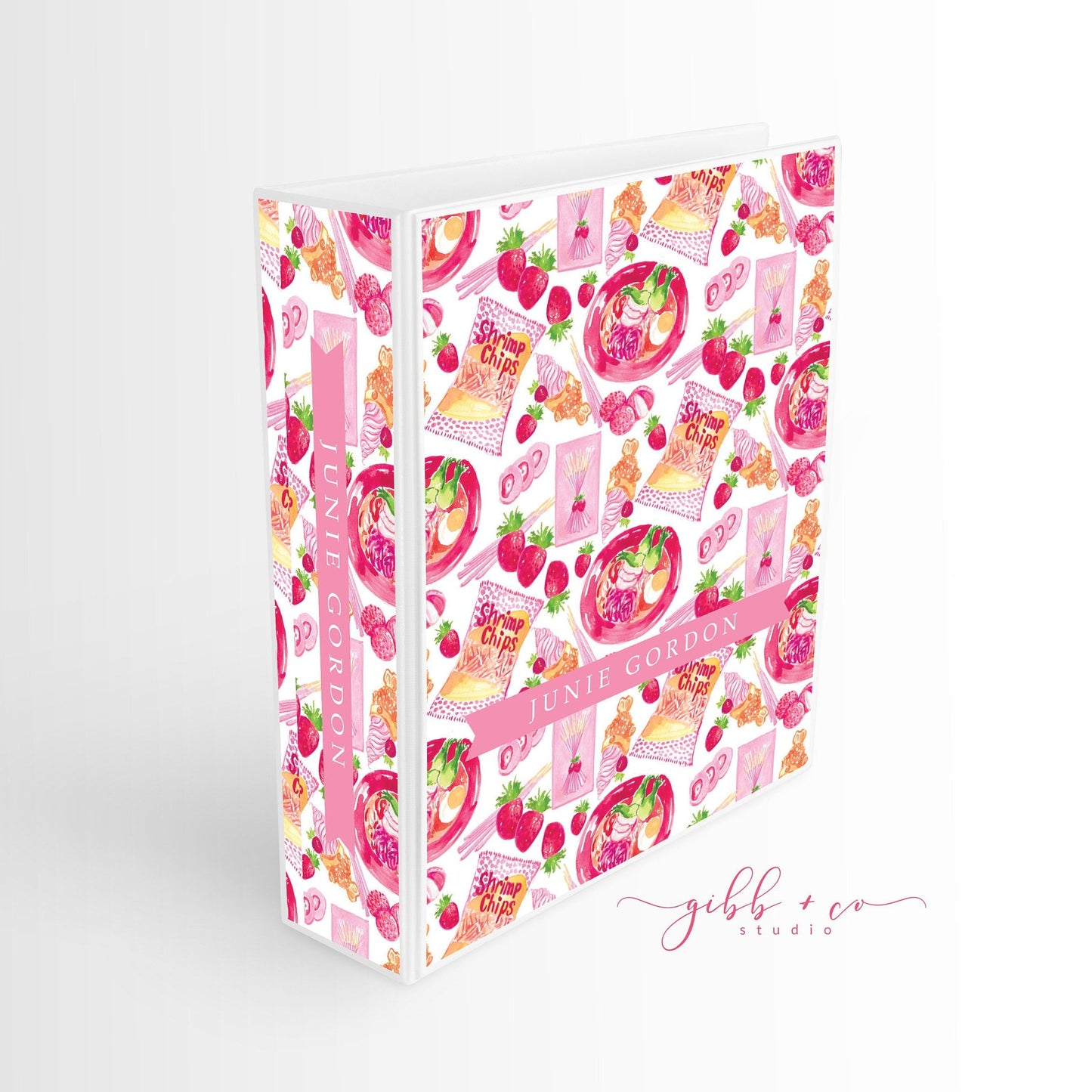 Binder, Asian snacks pattern, pocky, strawberry, personalized binder, school, monogram, personalized, small business binder, watercolor