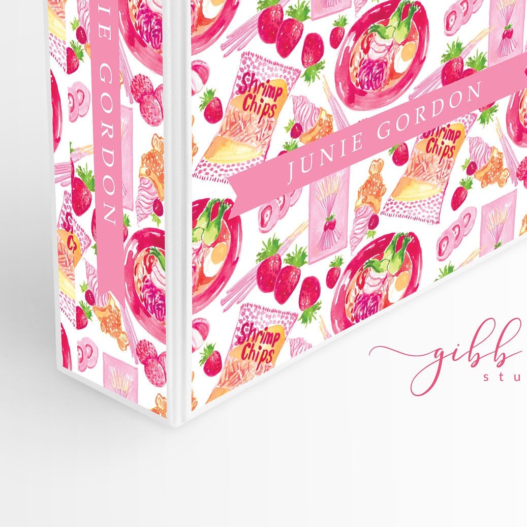 Binder, Asian snacks pattern, pocky, strawberry, personalized binder, school, monogram, personalized, small business binder, watercolor