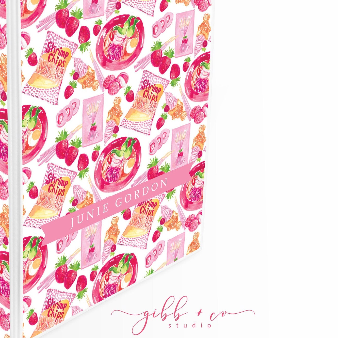 Binder, Asian snacks pattern, pocky, strawberry, personalized binder, school, monogram, personalized, small business binder, watercolor