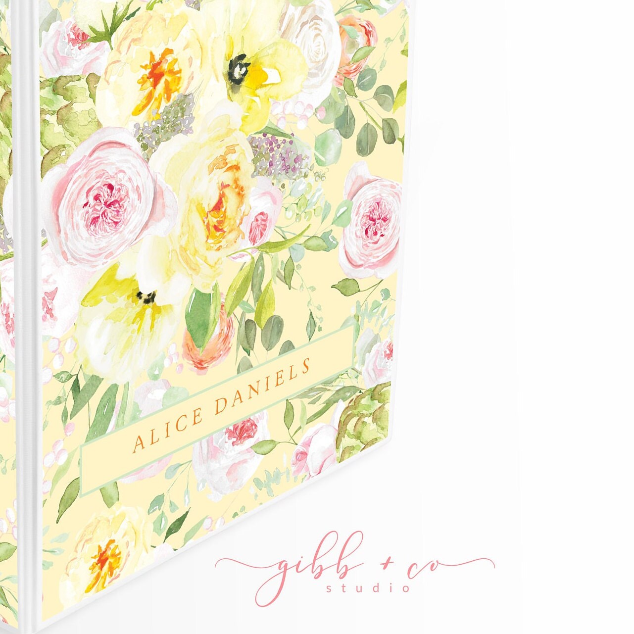 Floral Personalized binder, yellow, roses, monogram, personalized, business, personal, school, wedding planner, feminine, gift for bride