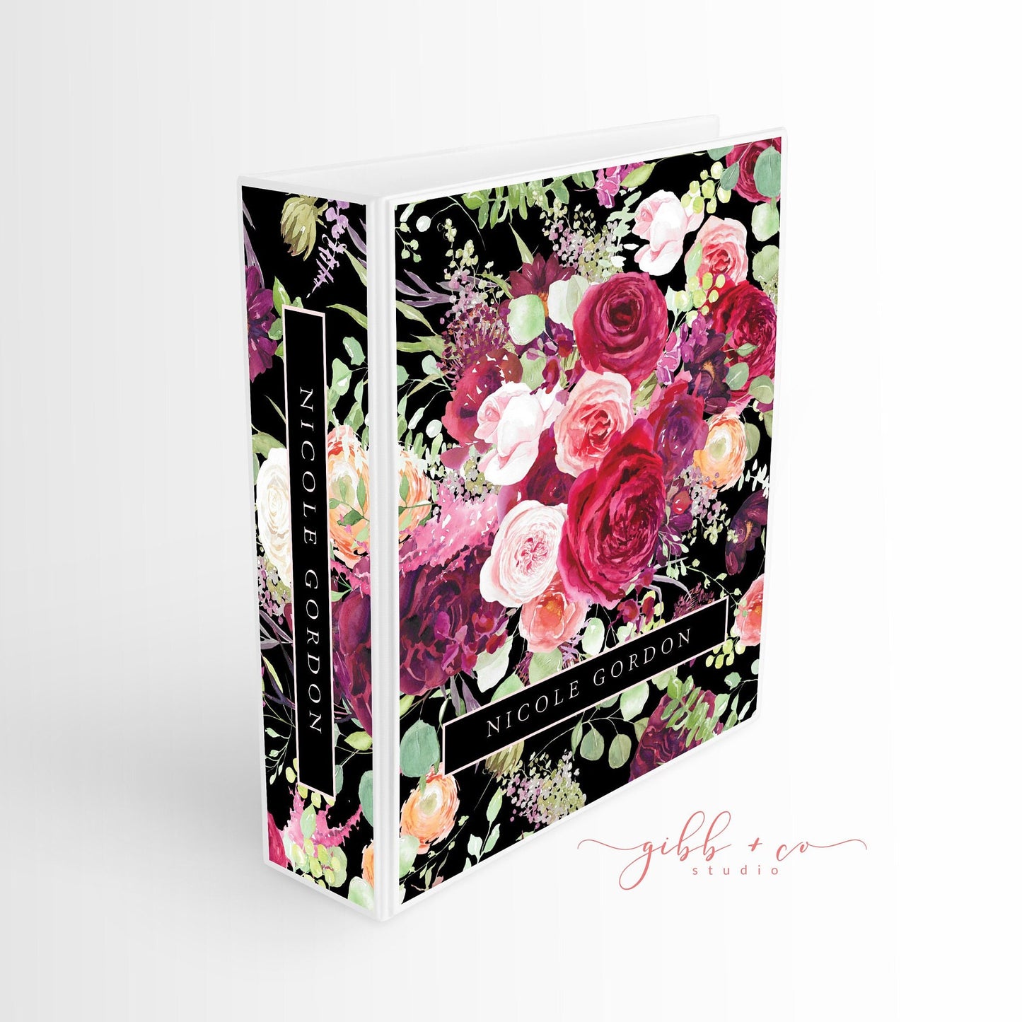 Floral Personalized binder, pink, red roses, monogram, personalized, business, personal, school, wedding planner, feminine, gift for bride