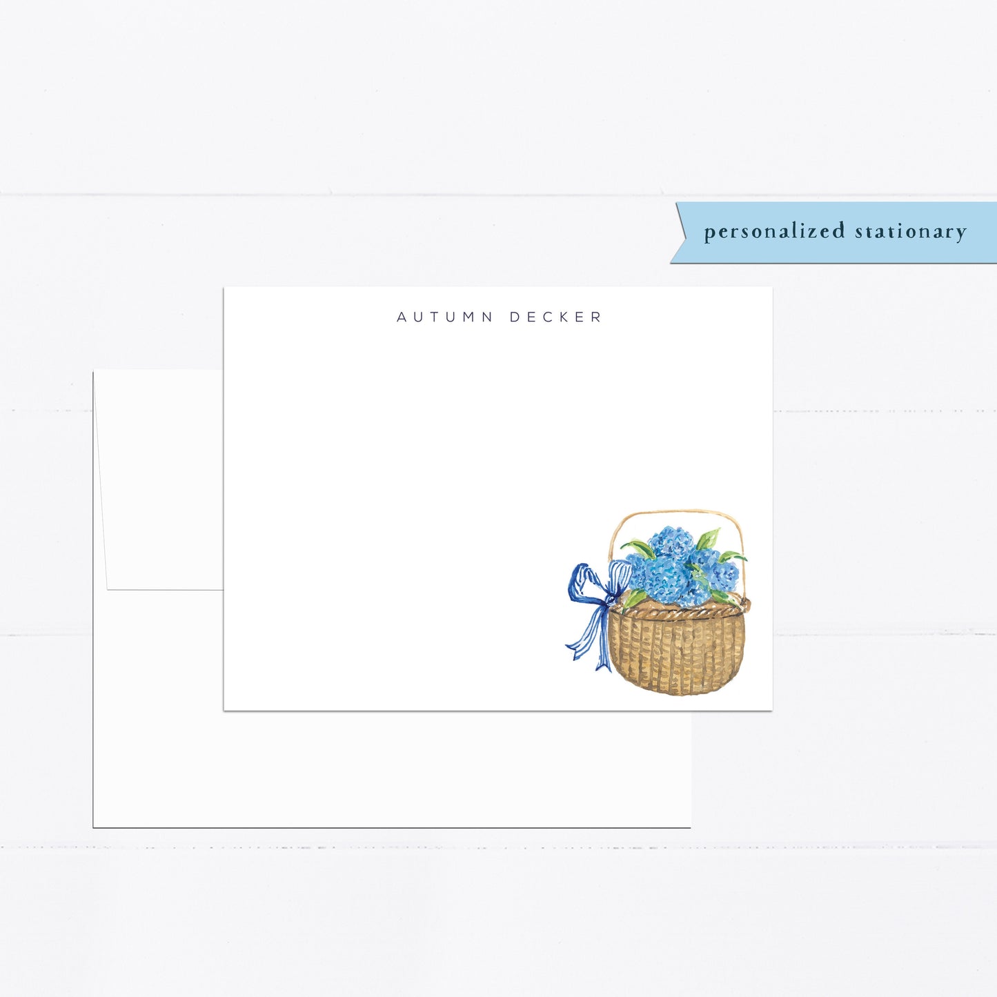 Hydrangeas notecards, books, personalized notecards, stationery, watercolor stationery set, gift for, illustration, flat card, white, blue