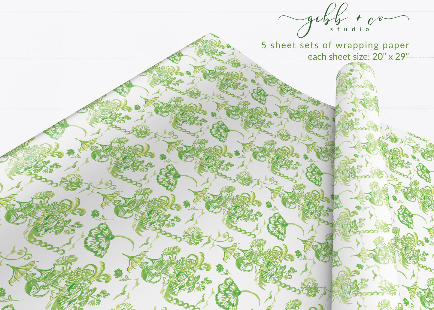 Green Monkey Chinoiserie wrapping paper