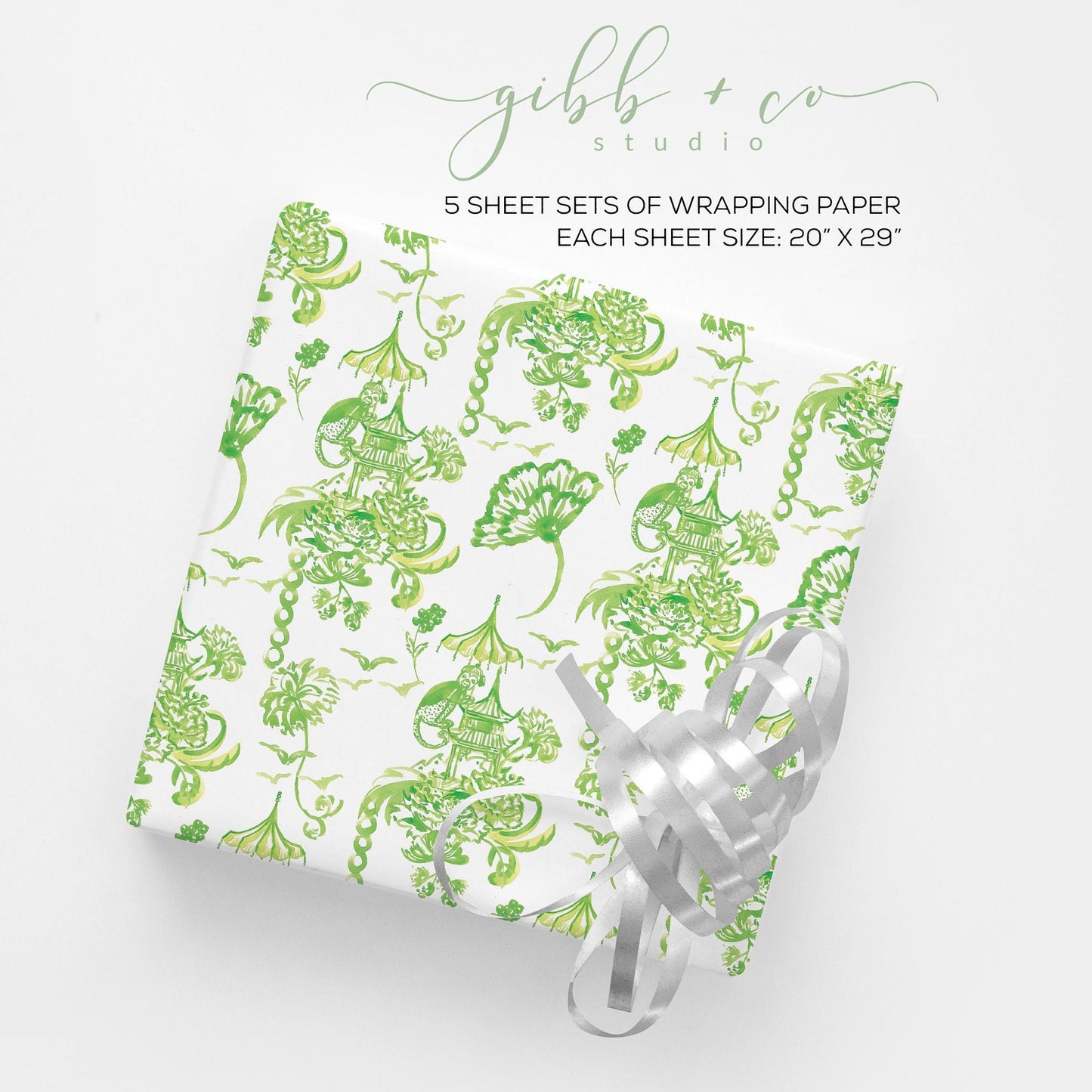 Green Monkey Chinoiserie wrapping paper